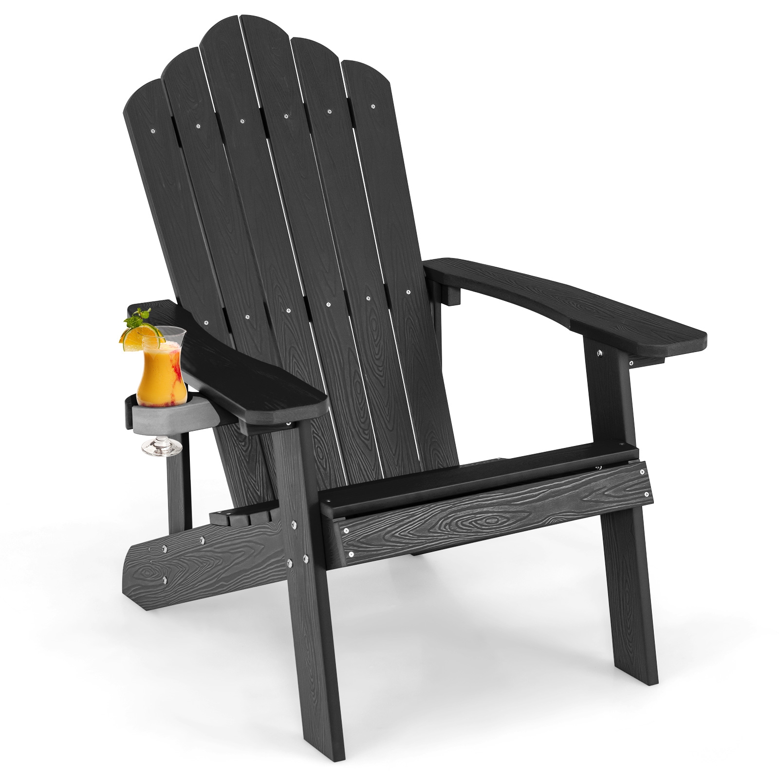 Integreeritud topsihoidjaga mugav Adirondack-stiilis aiatool ja terrassitool, must