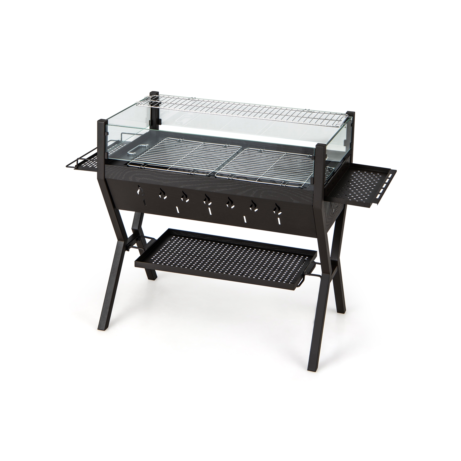 Tuulekaitse, vürtsiriiuli ja alumise riiuliga roostevabast terasest söegrill ning ratastel matkagrill (98 x 42 x 68 cm), pruun