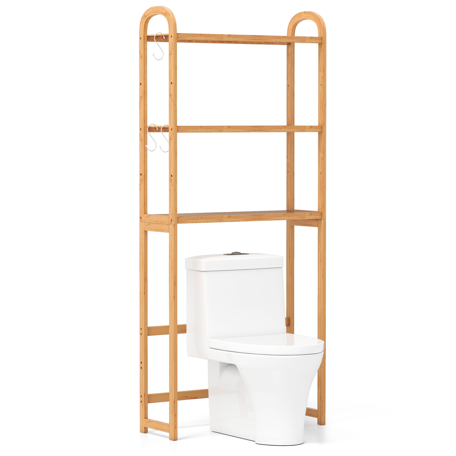 Viie asendisse reguleeritavate riiulitega puidust pesumasina- ja WC-pealne hoiuriiul (71 5 x 25 x 166 cm) naturaalne
