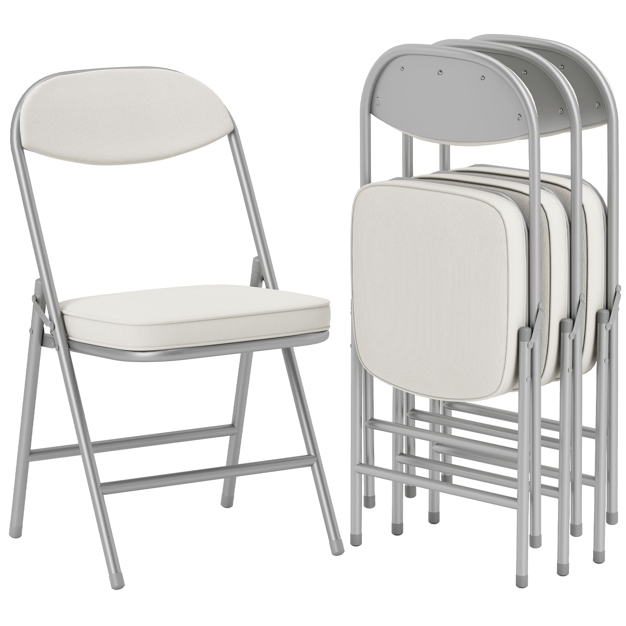 4 polsterdatud kokkupandava tooli komplekt kokkupandavad toolid velvetist kattega seljatoega metallraamiga kreemvalge