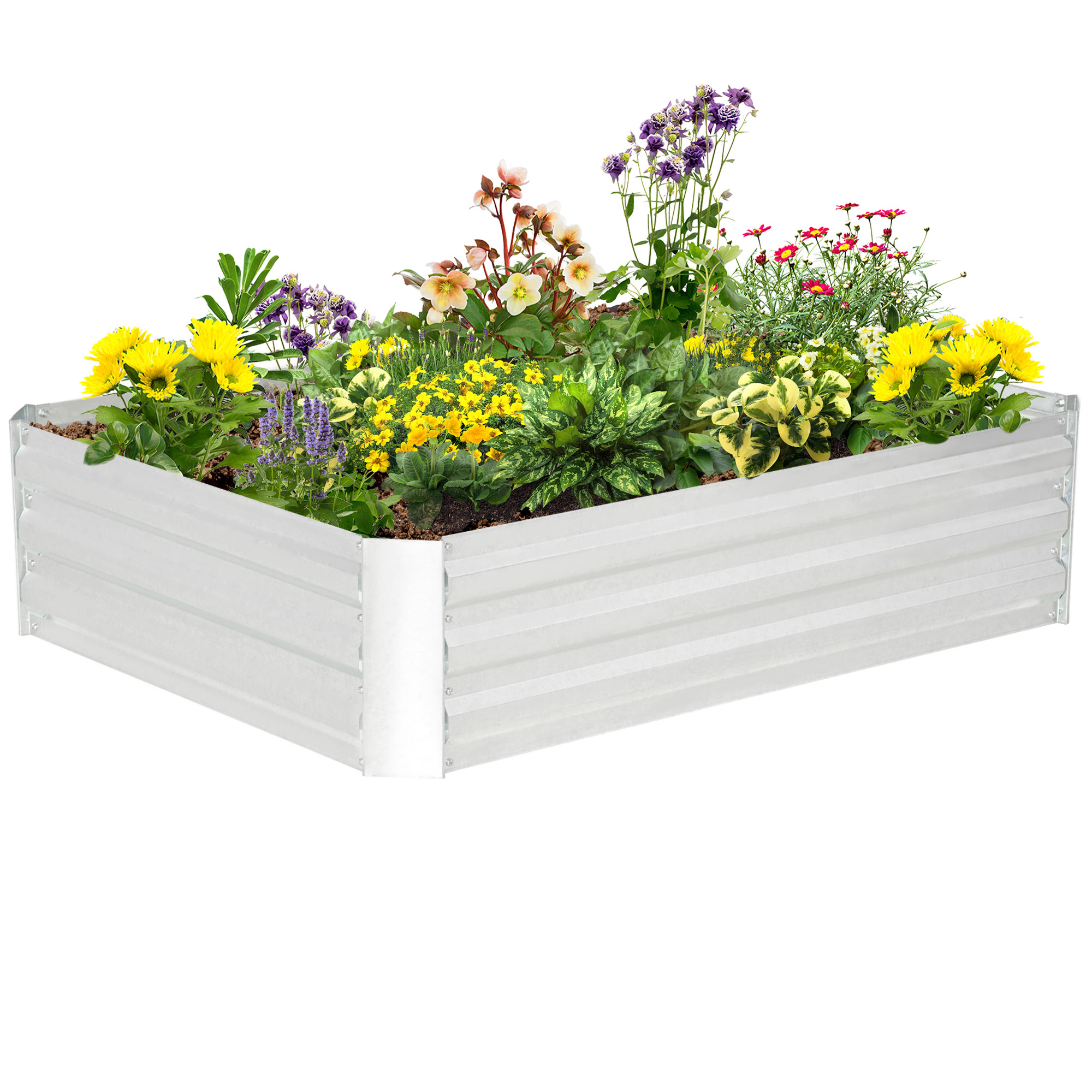 Korotettu puutarhapenkki galvanoitua terästä, puutarhaistutuslaatikko, kukkalaatikko, kukkaruukku, hopea, 120 x 90 x 30 cm