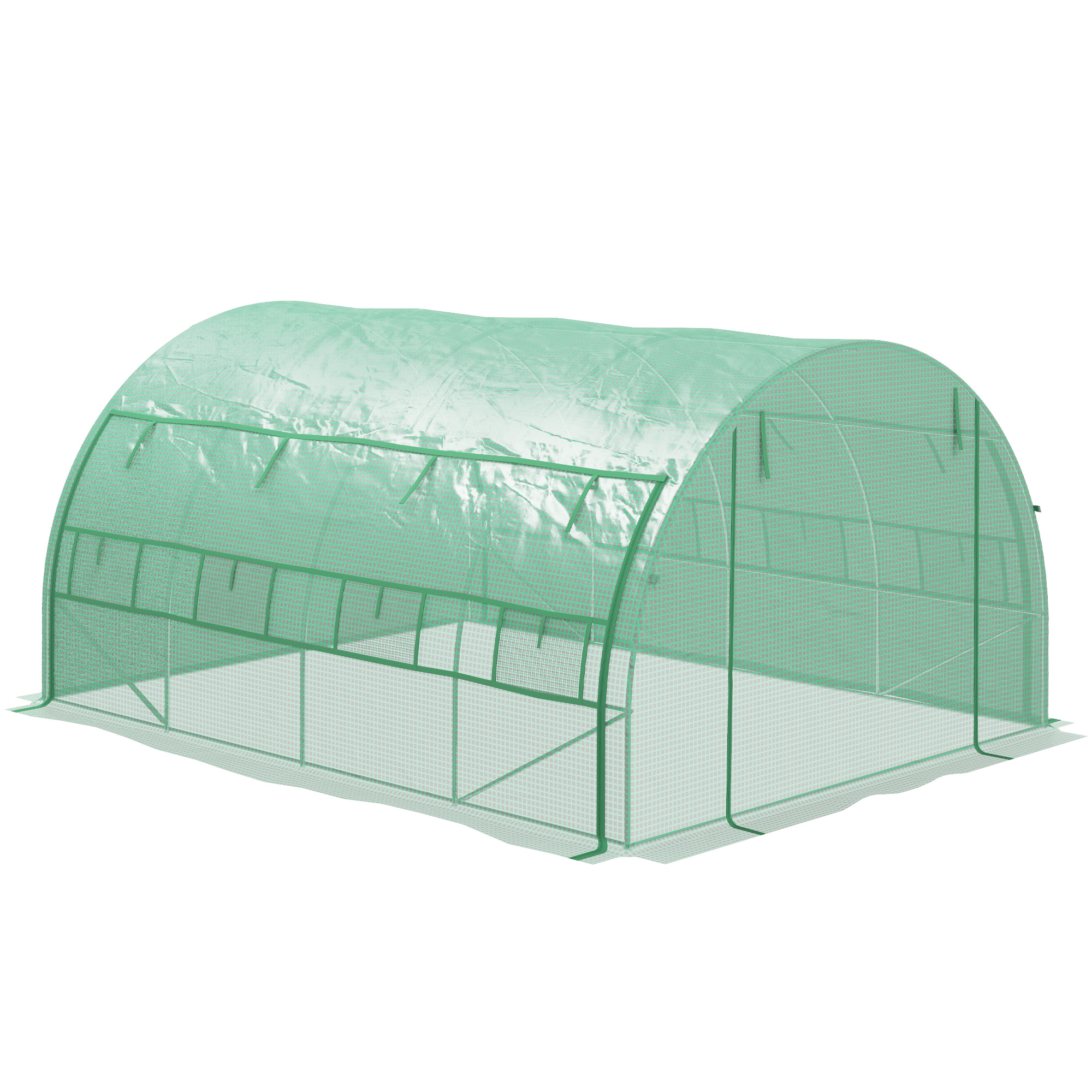Foliokasvihuone, sisäänkäveltävä kasvihuone, verkkoikkunat, metallirunko, 4x3x2m, vihreä