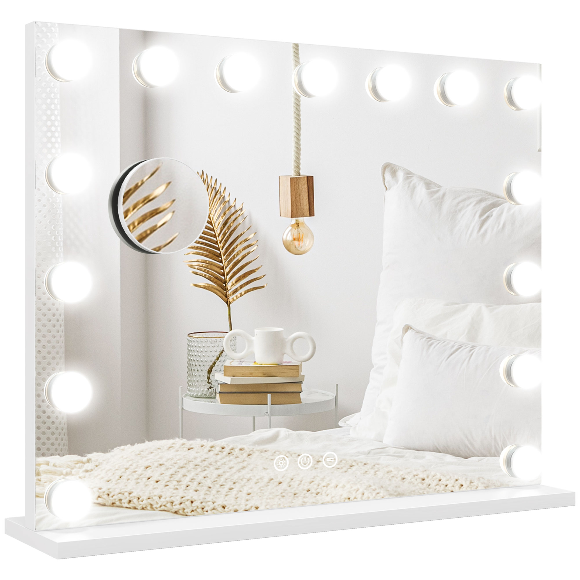 LED-kosmetiikkapeili, 3 valotilaa, himmennettävä, kosketusohjaus, USB, 58x48cm, valkoinen