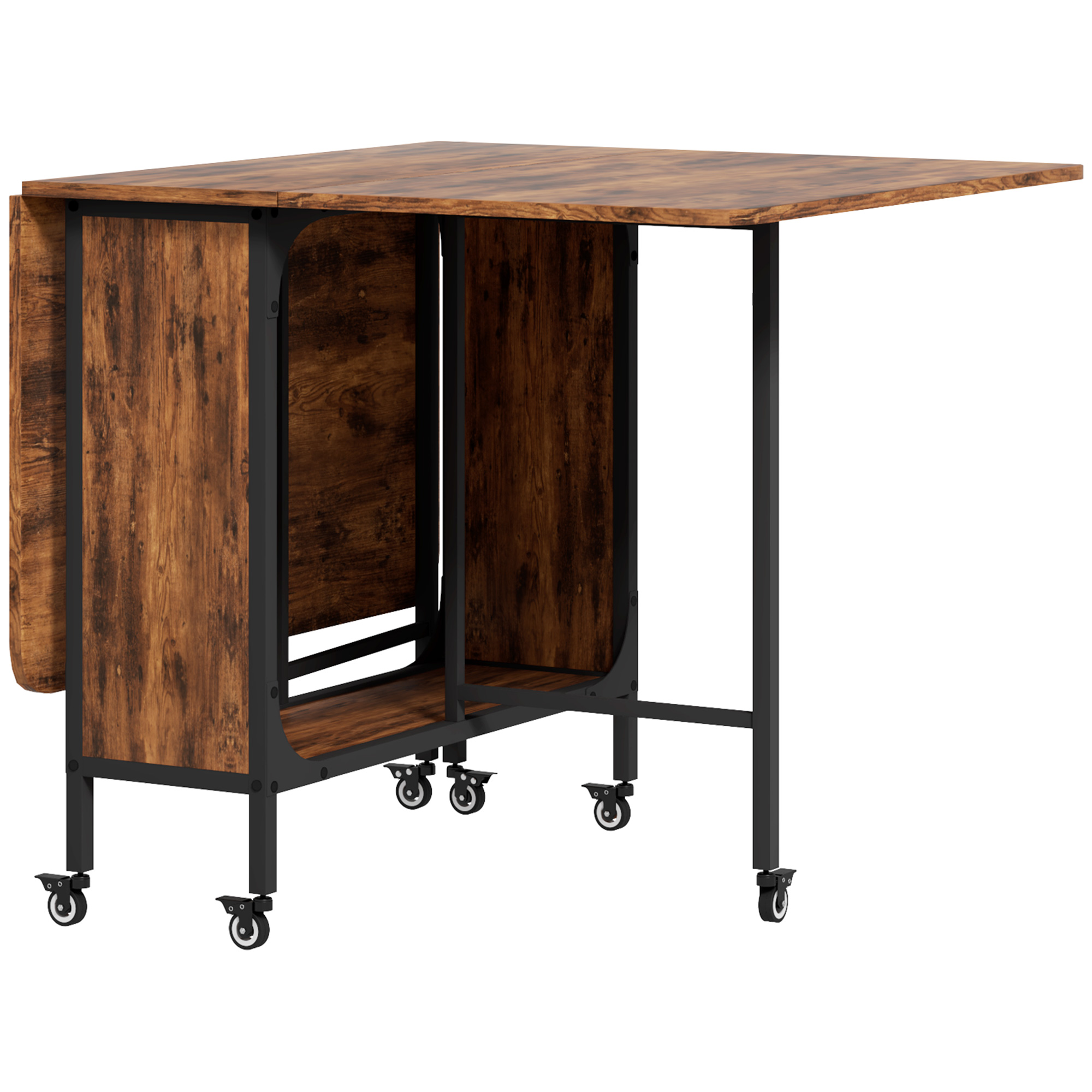 Kokoontaitettava ruokapöytä, kannettava kokoontaitettava pöytä 6 hengelle, hyllyllä, kantavuus jopa 50 kg, 130 x 80 x 74 cm, punertavanruskea