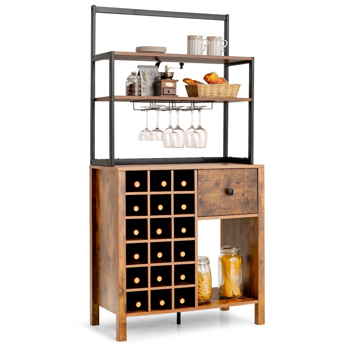 Keittiökaappi 160 cm buffet-kaappi viinitelineellä ja laatikolla 74 x 40 x 160 cm