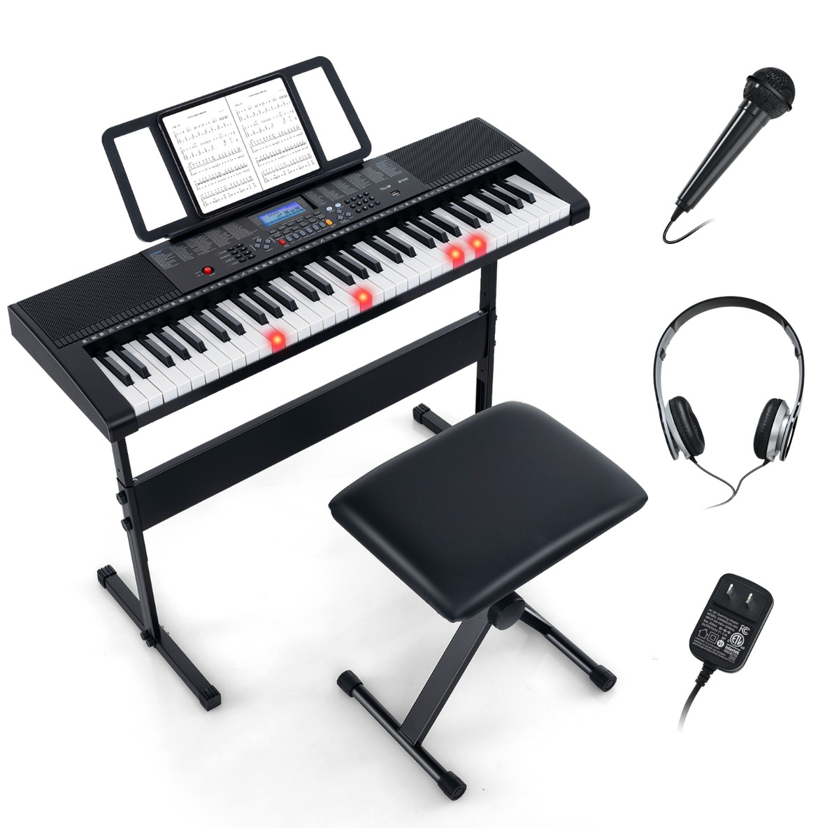 Kannettava elektroninen näppäimistö 61 näppäintä jakkara Täysdigitaalinen piano