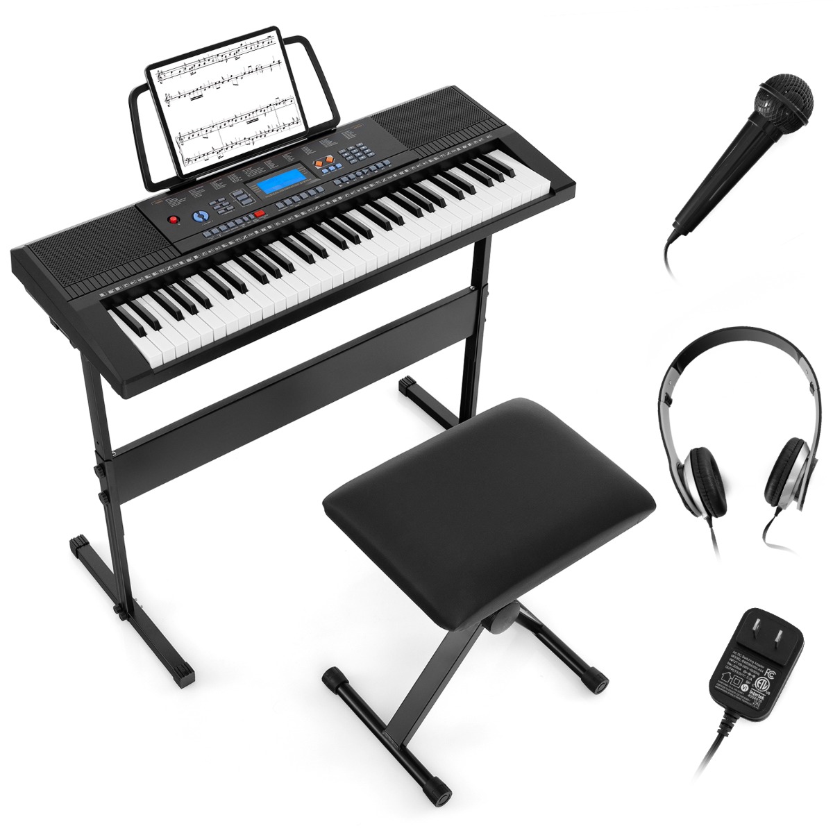 Kannettava elektroninen näppäimistö, 61 näppäintä jalusta jakkara Mikrofoni digitaalinen piano
