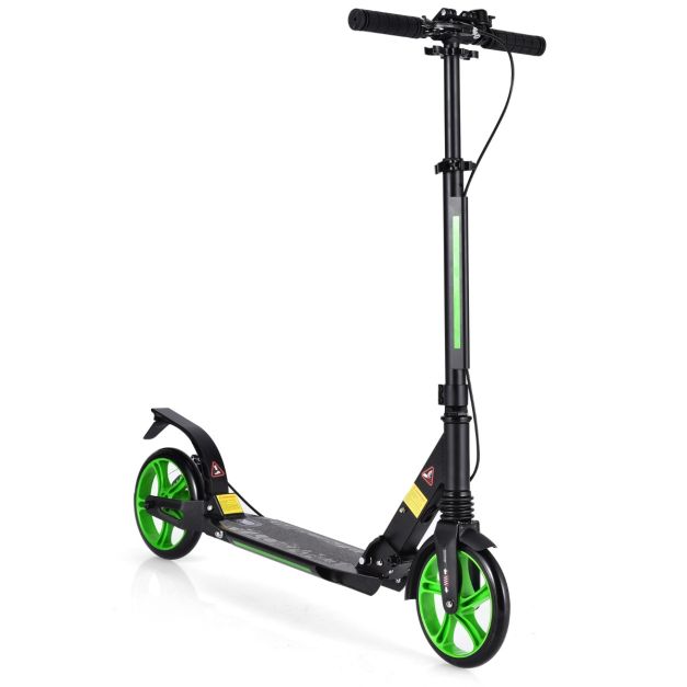 Sporttipotkulauta alumiinisella astinlaudalla Scooter Roller korkeussäädettävä Potkulauta taittuva Mustat ja vihreät pyörät
