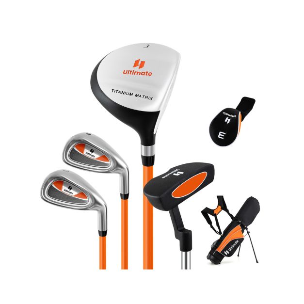 Komplektne paremakäeliste laste golfikeppide komplekt ja stabiilne õppekomplekt 8–10 aastastele lastele, oranž