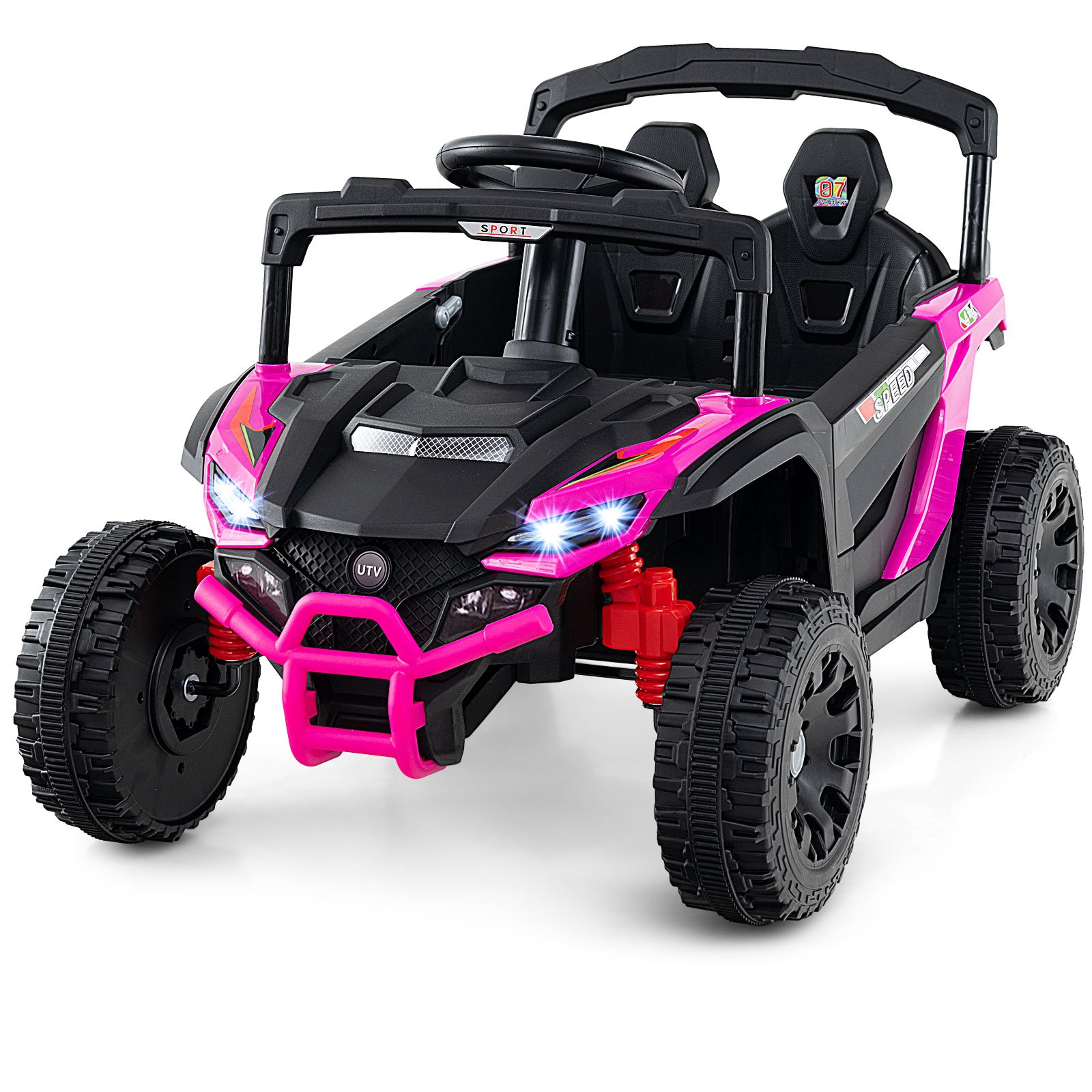 Võimas 12 V laste elektriauto ja suur kaugjuhtimispuldiga UTV-veok, turvaline maastur poistele ja tüdrukutele, roosa