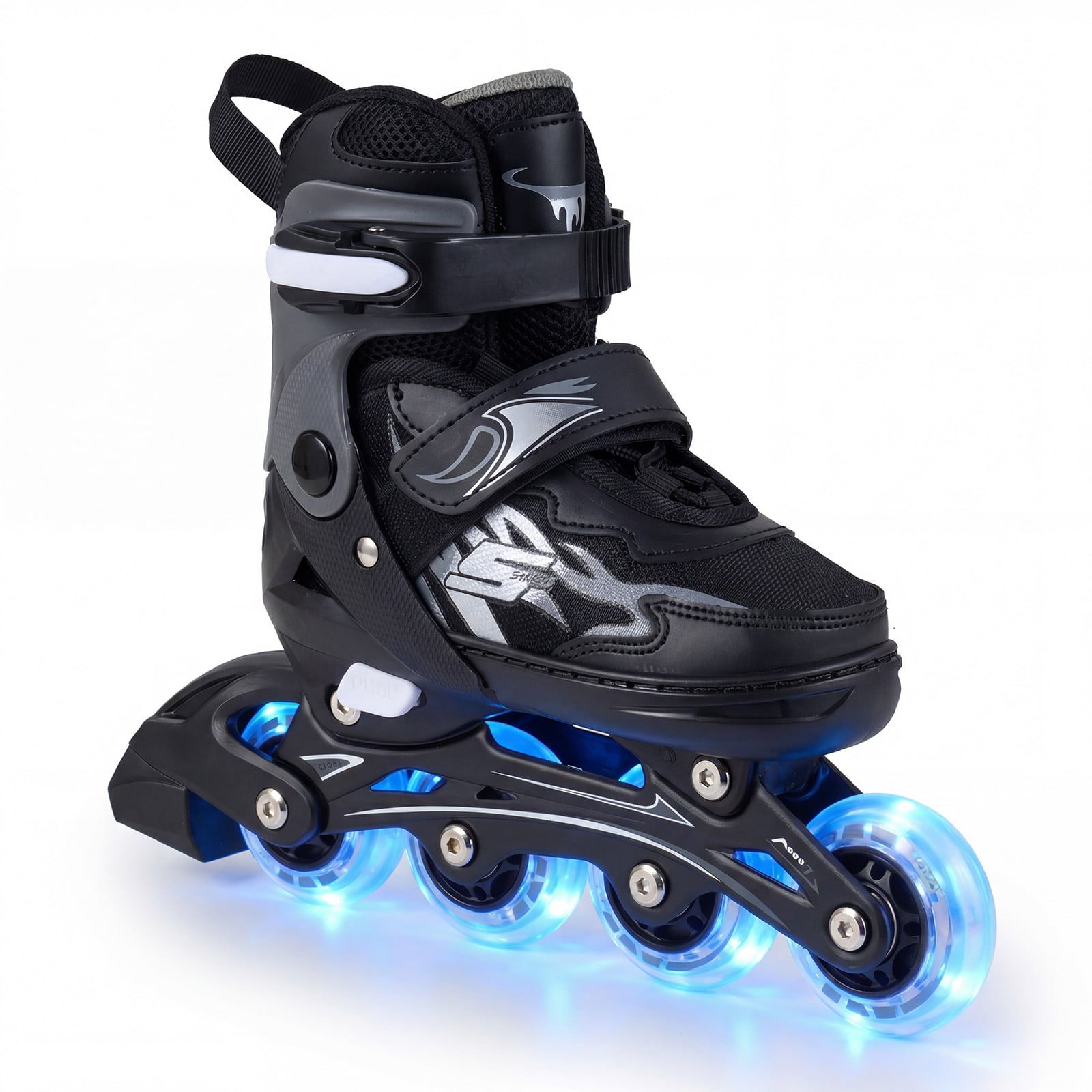 Lasten rullaluistimet (Inline Skates) säädettävissä neljään kokoon valoisilla LED-renkailla, koko S (EU 30-33), harmaa