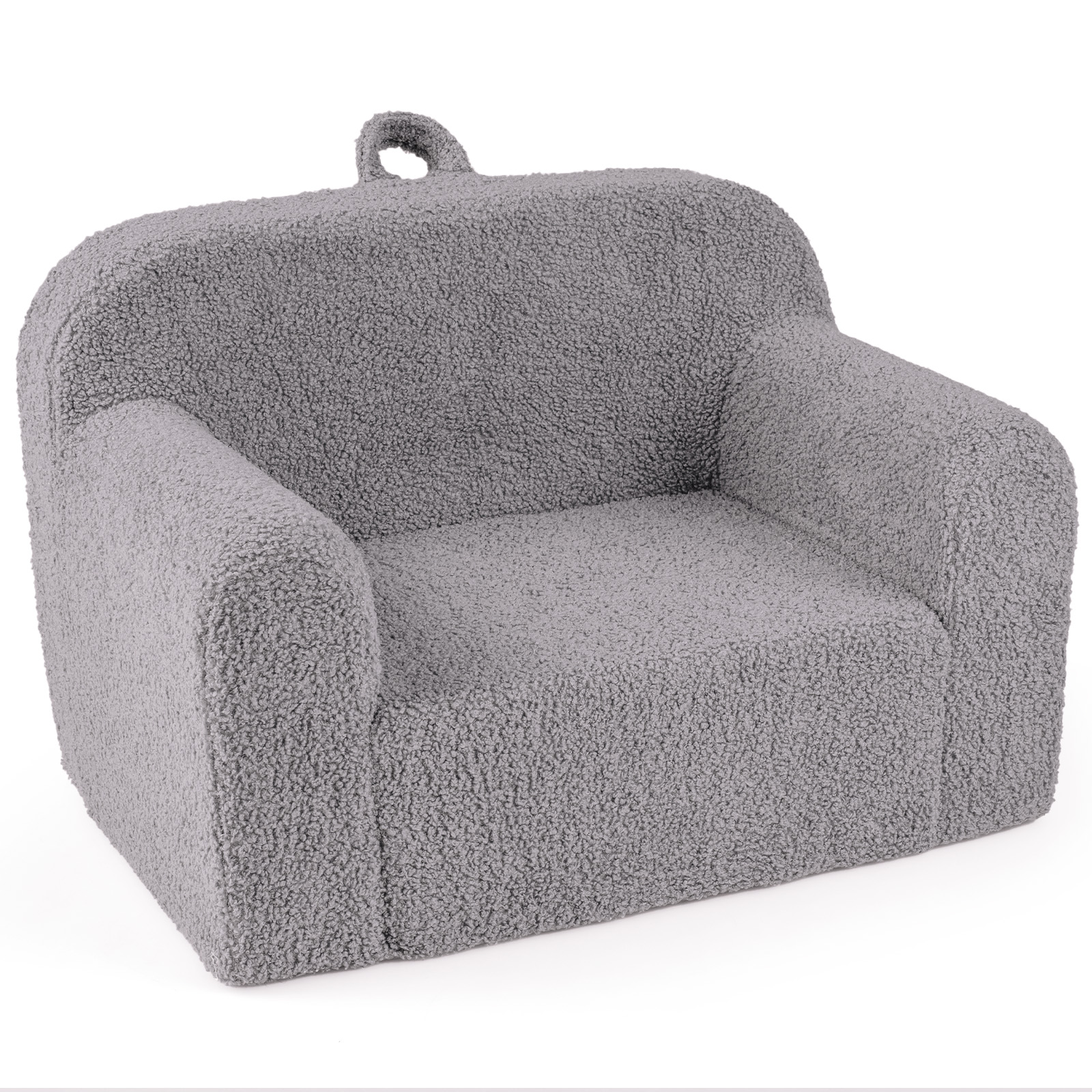 Mugavate käetugede ja seljatoega pehme polsterdusega mini-diivan lastele, kompaktne tugitool (62 x 40 x 41 cm), hall
