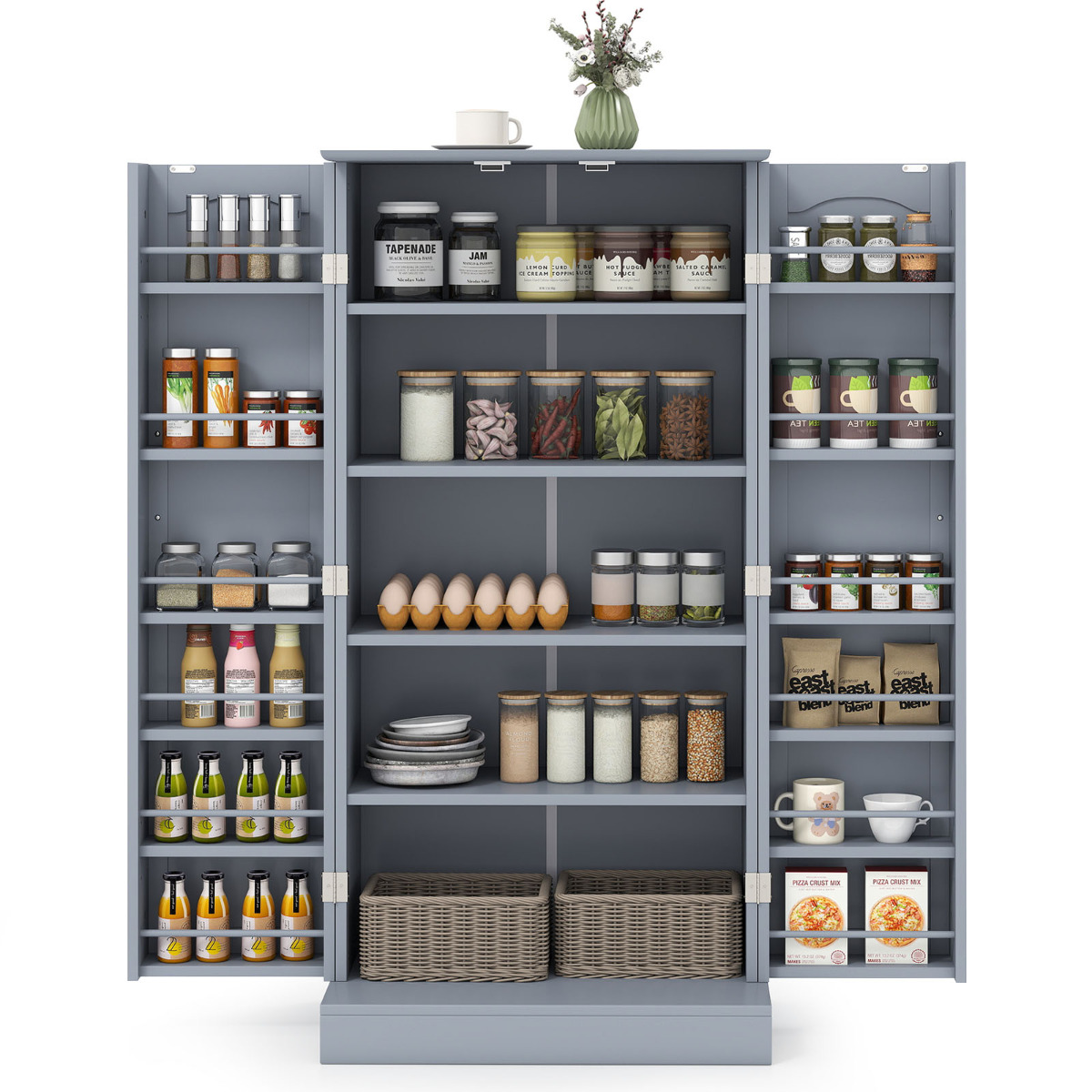 120 cm keittiön ruokakomerokaappi ovilla ja säädettävillä hyllyillä - harmaa