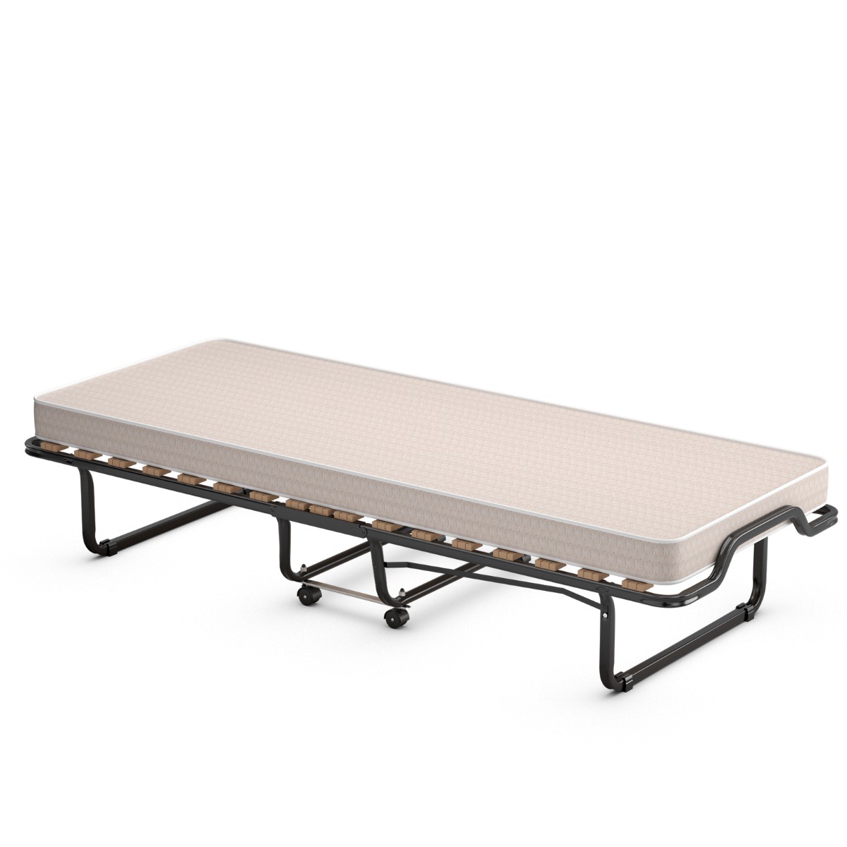 Kokoontaitettava sänky vaahtomuovipatjalla ja tukevalla metallirungolla 200 x 80 x 40 cm Beige, valmistettu Italiassa