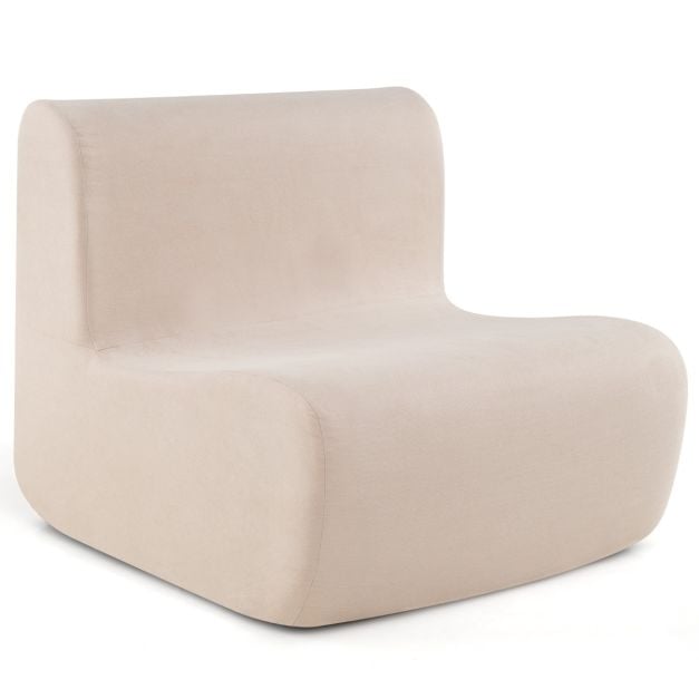 Lazy Floor -sohva, pehmeää samettia, ergonominen tuki, mukava yhden istuttava sohva lukemiseen takkatulen ääressä, beige