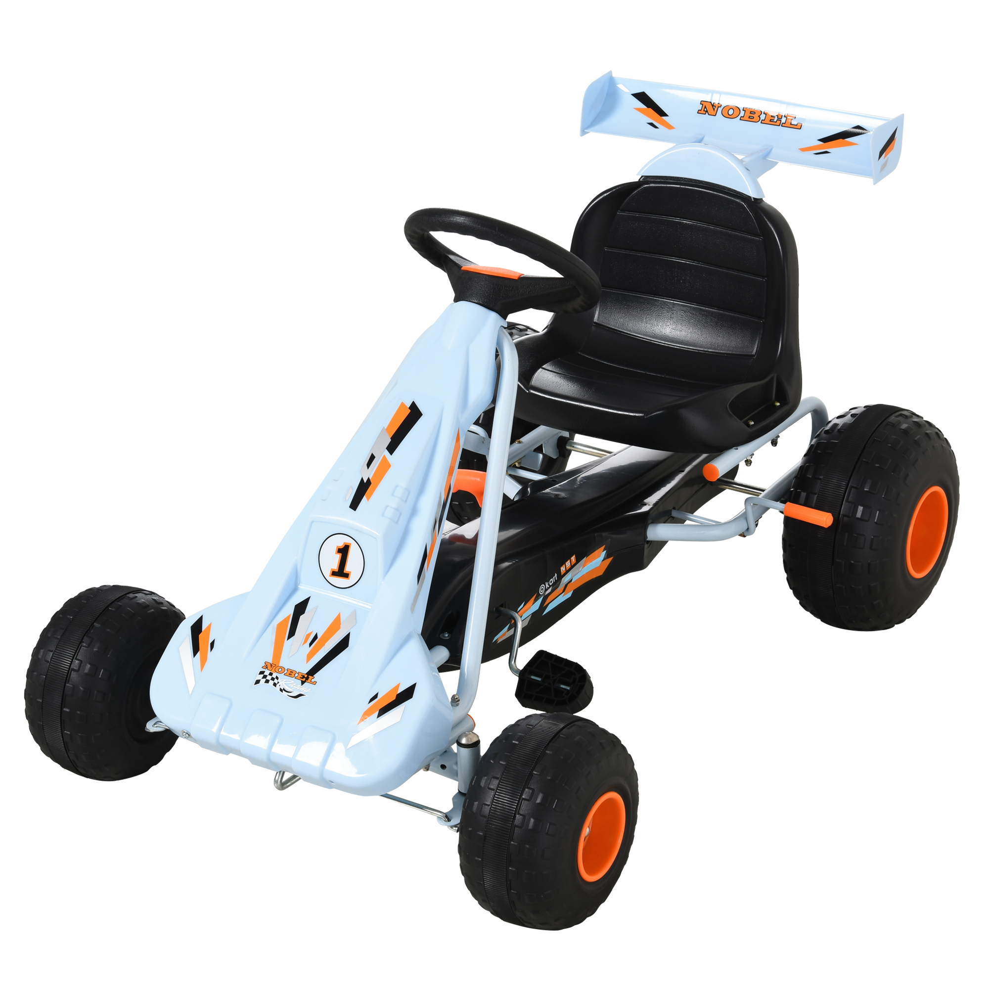 Poljinkarting-auto käsijarrulla, säädettävällä istuimella, polkimella, eteen- ja taaksepäin vaihteilla, poljinkarting, lasten ajoneuvo, lasten lelu, poljinkarting 3-vuotiaille ja sitä vanhemmille lapsille, vaaleansininen