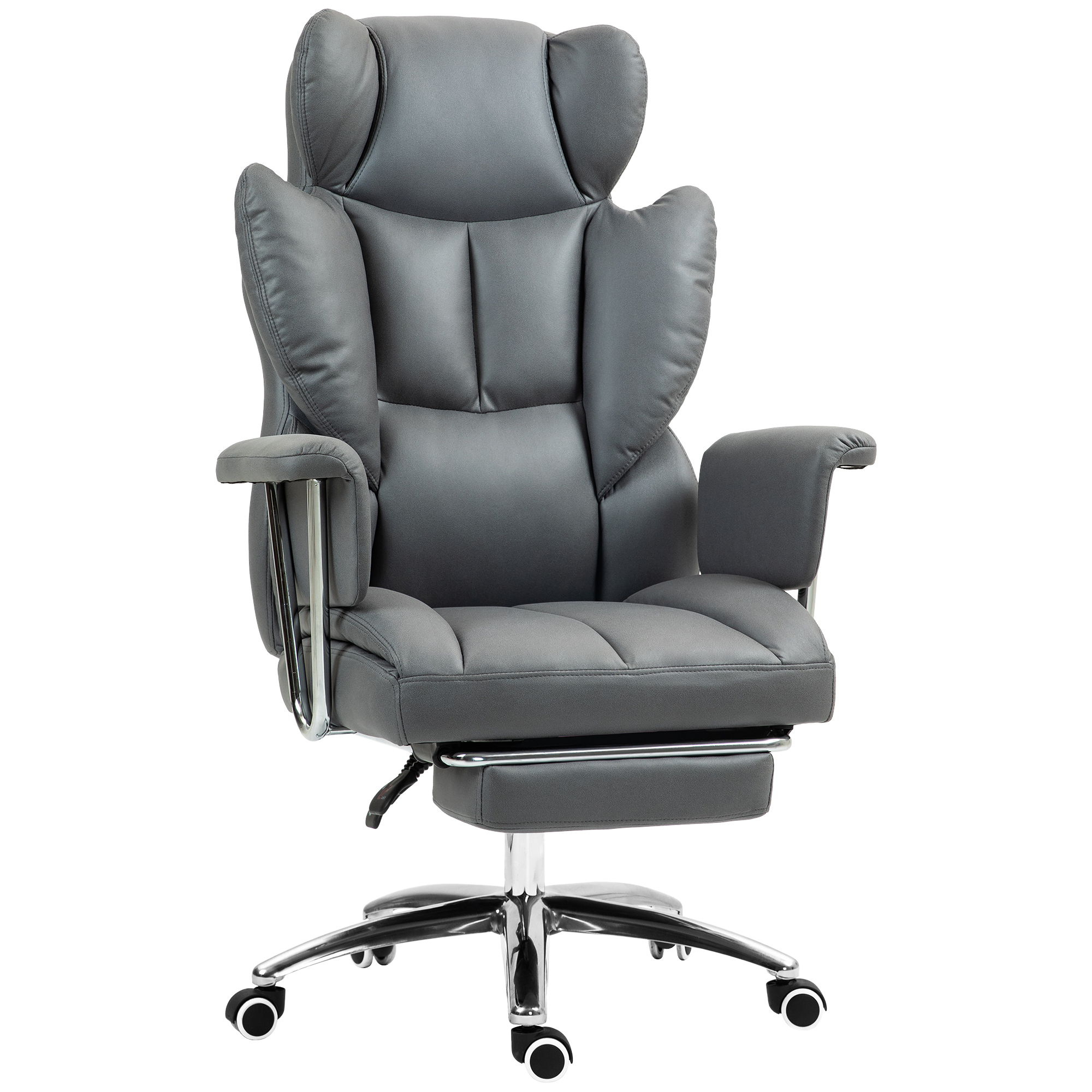 Ergonominen työtuoli, verhoiltu, jalkatuella, säädettävä selkänoja, 360° kääntyvä, tummanharmaa