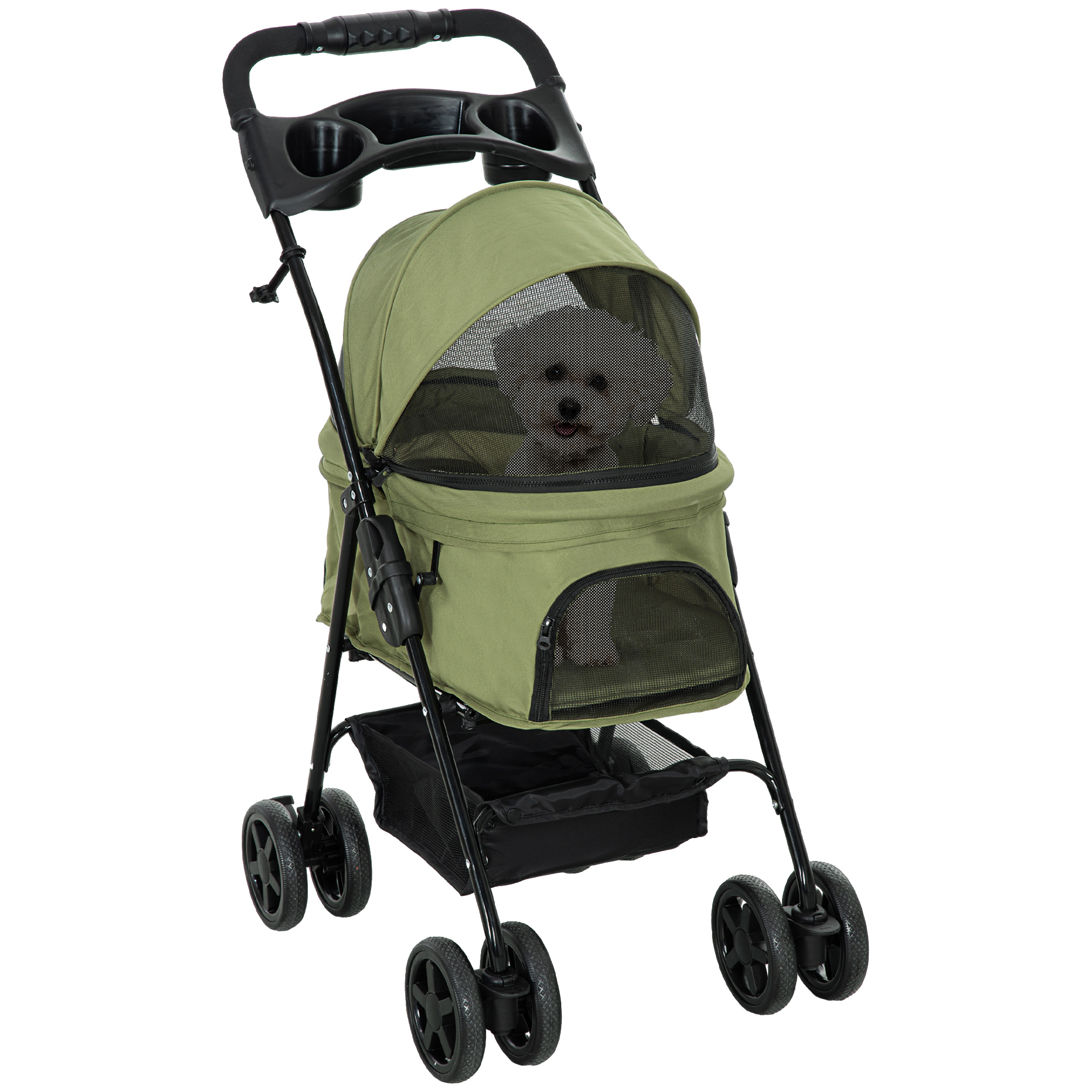 Koerakäru/koerakäru kokkupandav 2 turvarihma ja 2 topsihoidjaga 67 x 45 x 96 cm khaki