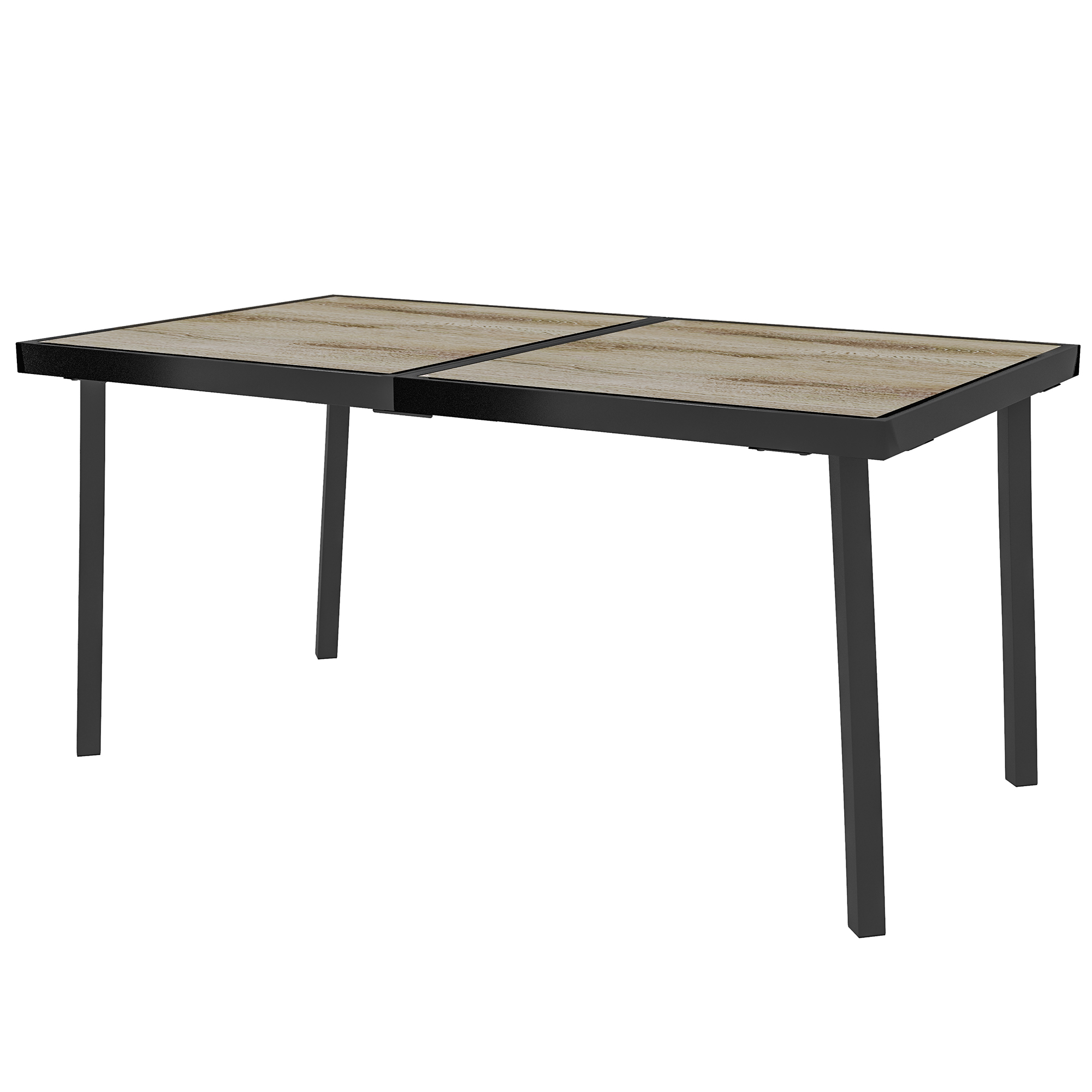 Ulkopöytä kuudelle hengelle, puujäljitelmä, metallirunko, säänkestävä, 145 x 85 x 72 cm, harmaa