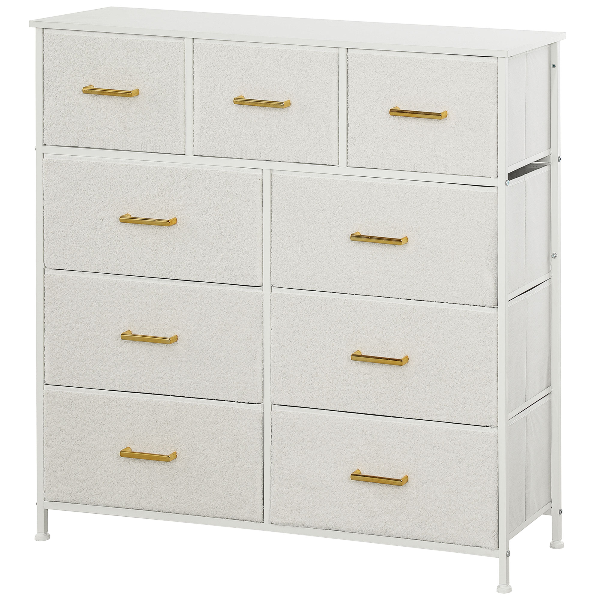 Kankainen lipasto, 9 laatikkoa, teräsrunko, elegantti, monikäyttöinen, valkoinen