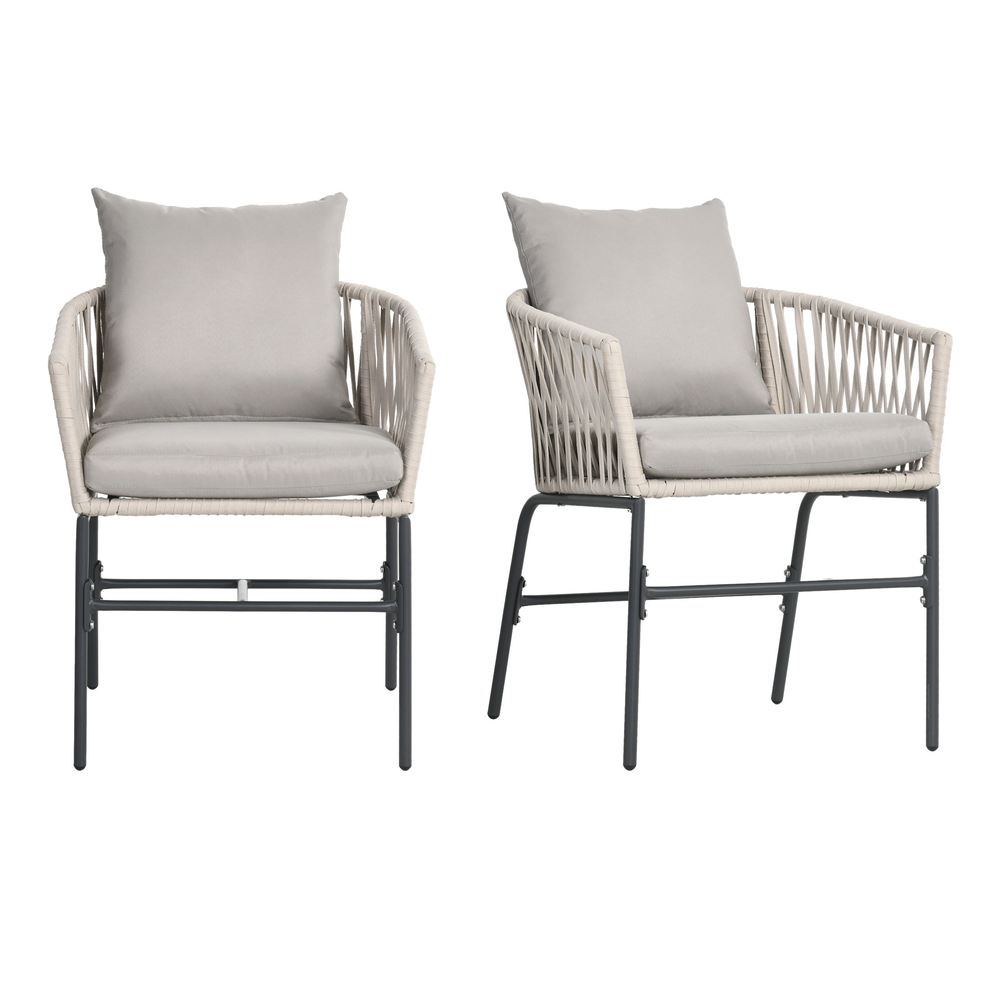 Terassituolien setti, 2 kpl, boheemi tyyli, mukava istuin, istuintyynyt, pestävä päällinen, metallirunko, beige