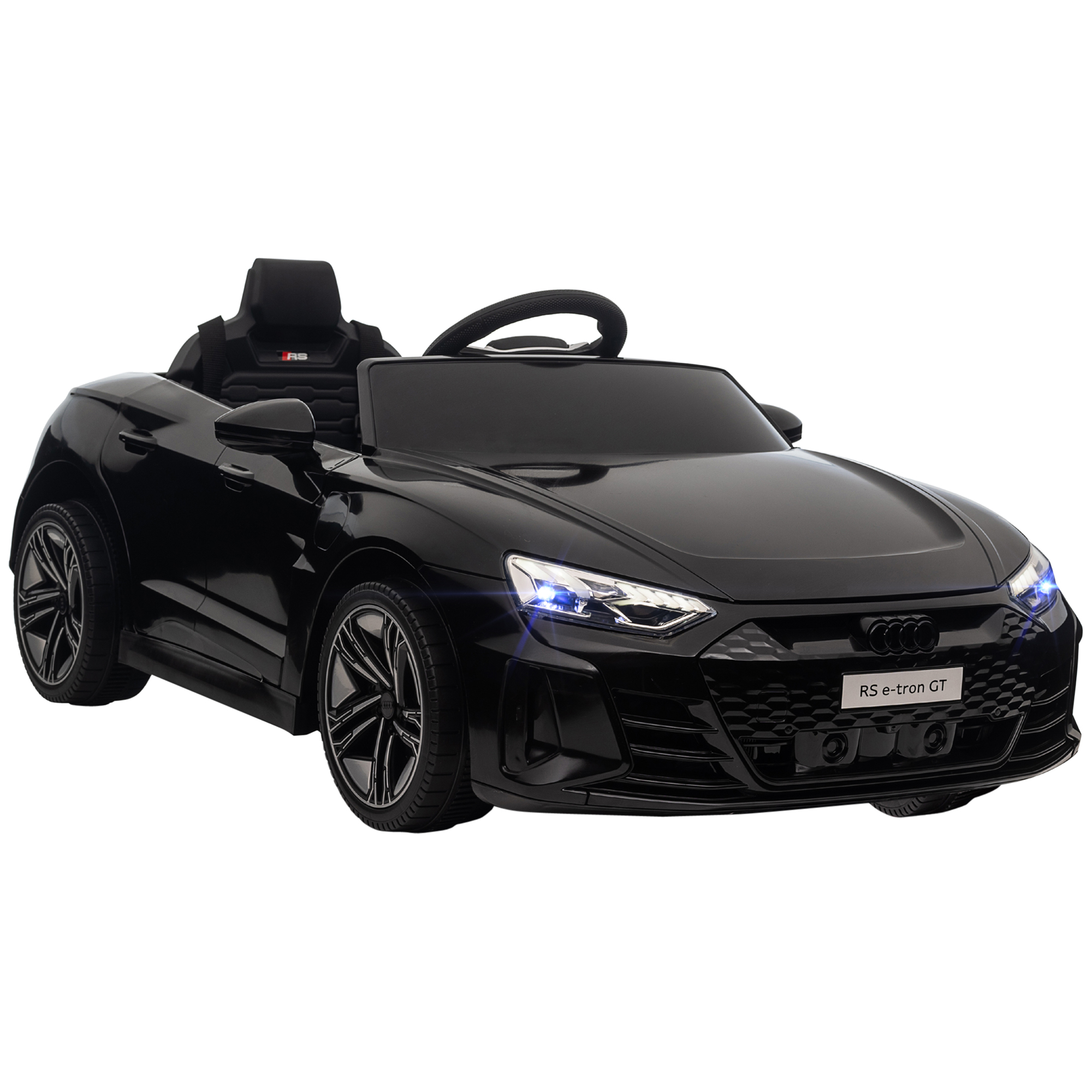 Lasten sähköauto, Audi-ajokortti, turvavyöllä, kaukosäätimellä, valoilla, musta, 103 x 58 x 41 cm