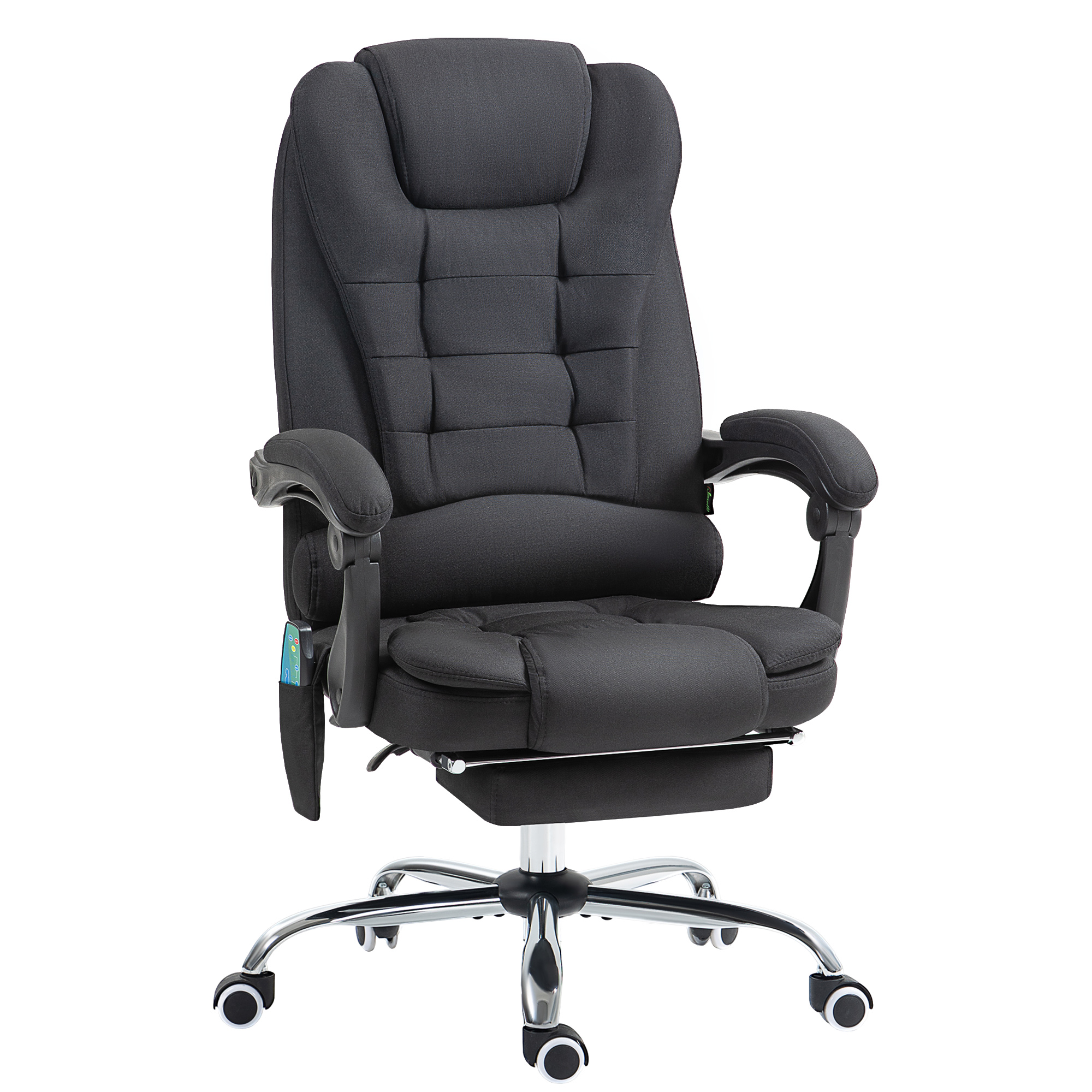 Hierontatoiminnolla varustettu työtuoli, ergonominen työtuoli lepotuolilla ja lämmitystoiminnolla, korkeussäädettävä, musta