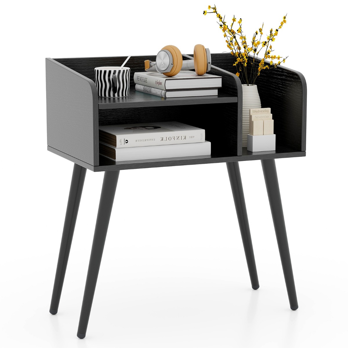 Mid-Century Modern Yöpöytä Avohyllyillä - Musta