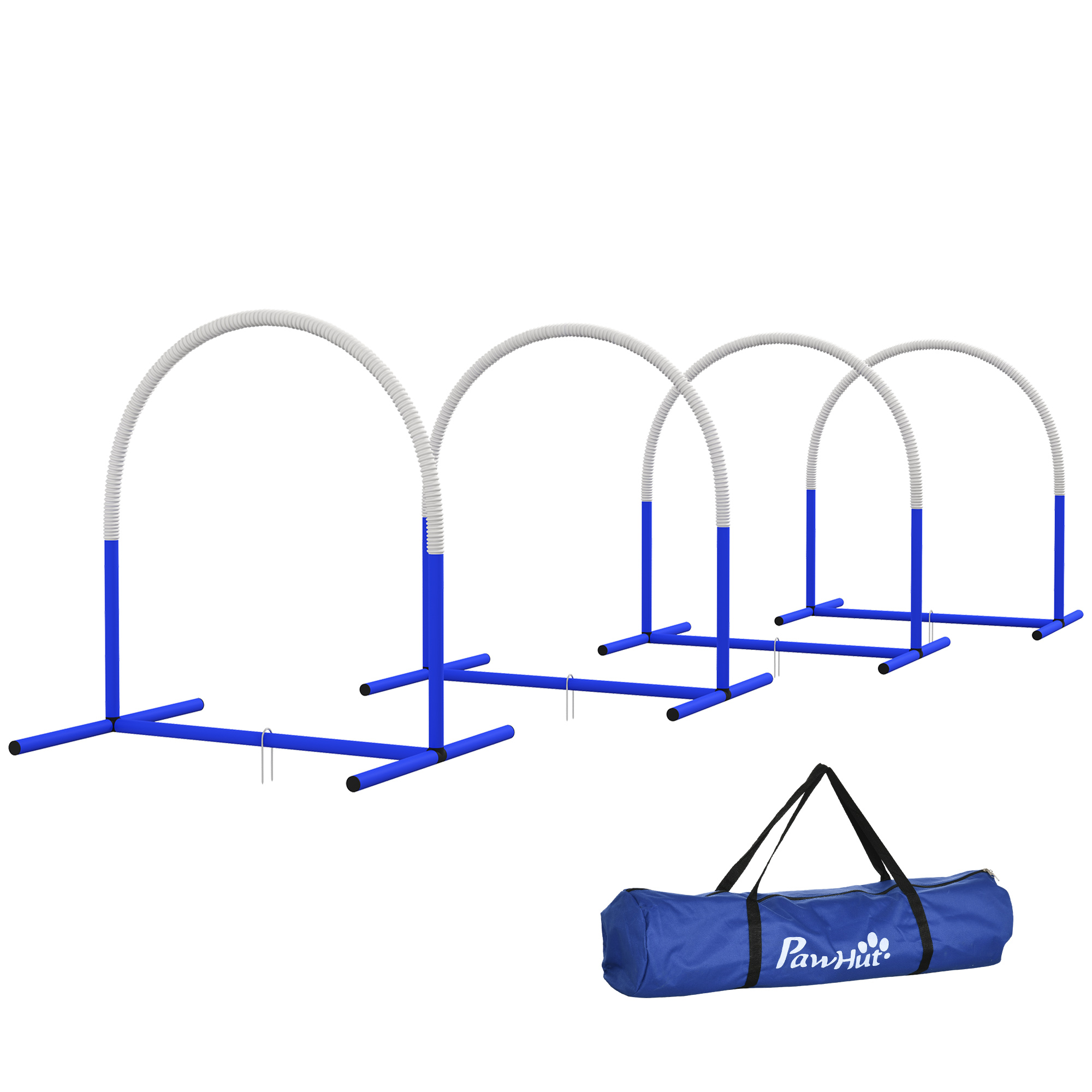 Agility komplekt koertele koeratreening 4 kaaret algajatele kandekotiga sinine+valge 88 x 64 x 95 cm