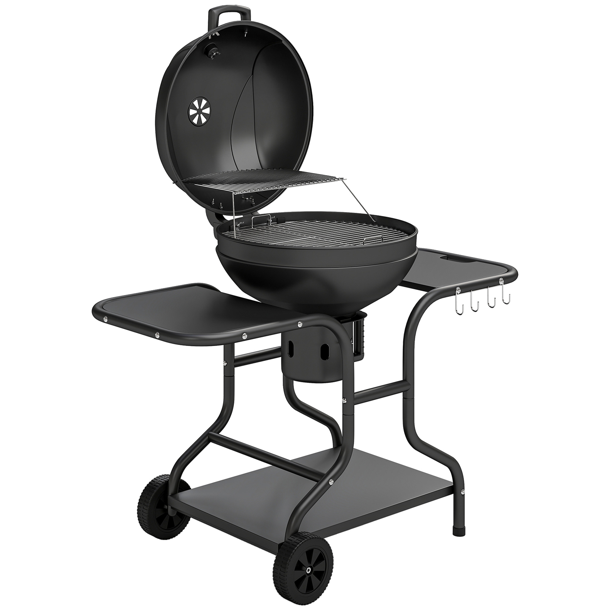 Süsigrill-suitsuahi külglaudade kaane termomeetri ja ratastega 129 x 63 5 x 106 5 cm