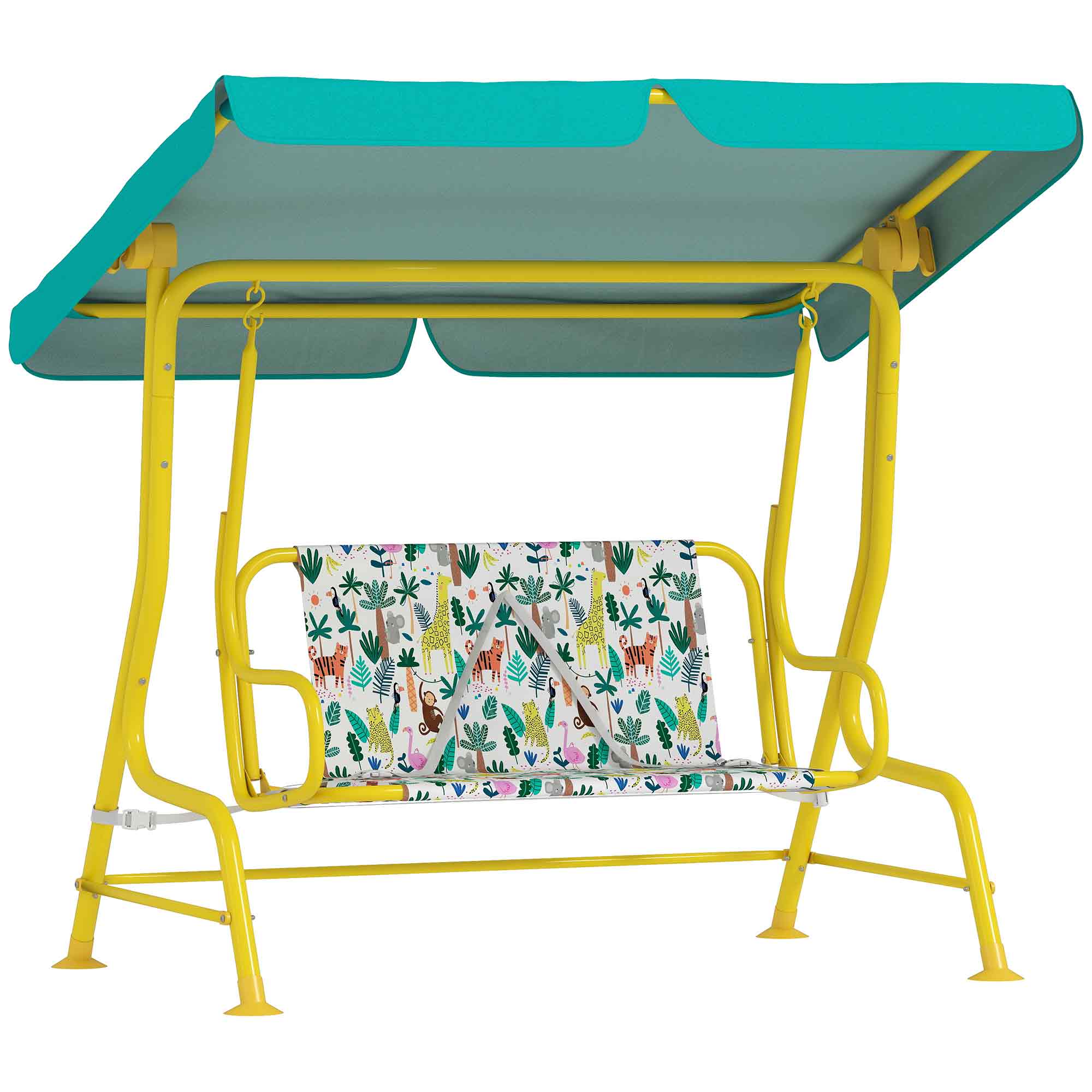 2-paikkainen lasten Hollywood-keinu säädettävällä aurinkokatoksella ja turvavyöllä 3–6-vuotiaille lapsille, enintään 60 kg, 112 x 75 x 120 cm, vihreä