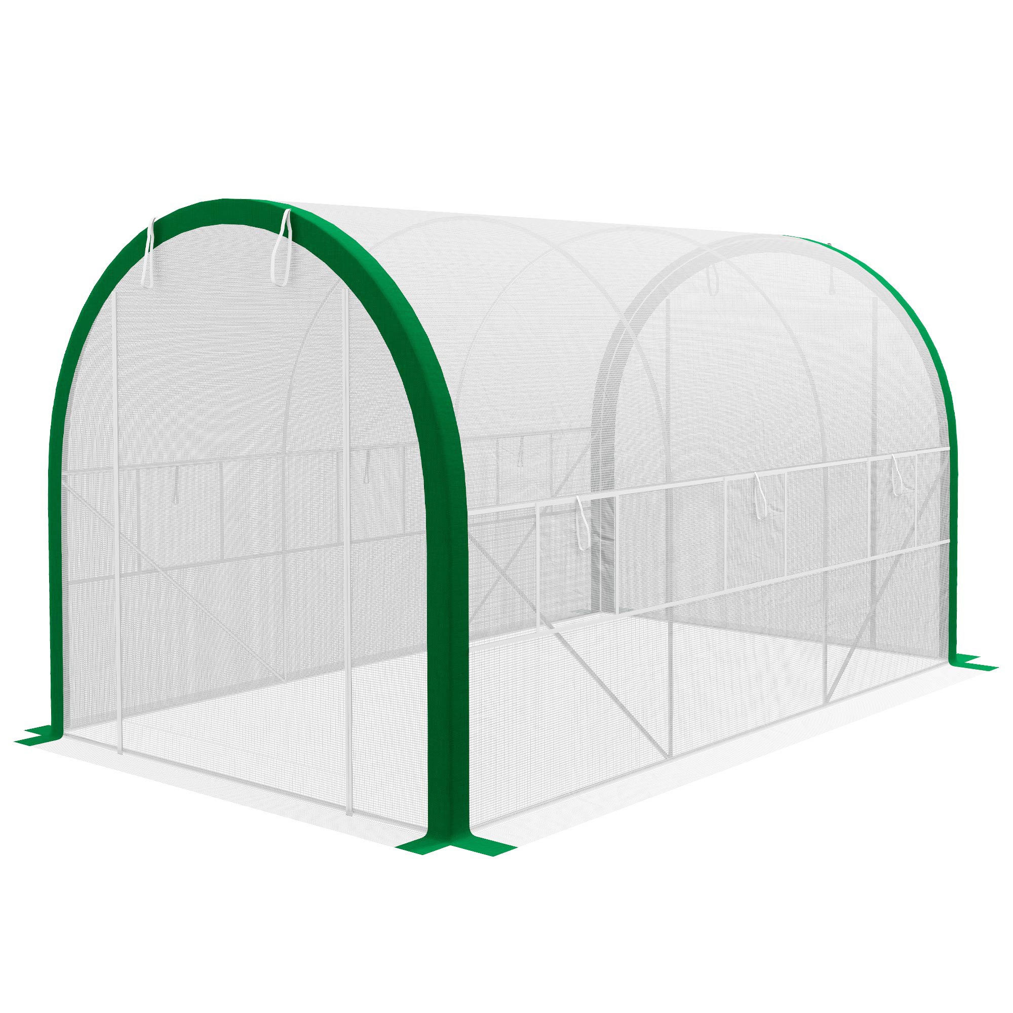Tunnelikasvihuone, vetoketjulliset ovet, verkkoikkunat, metallirunko, 3,5 x 2 x 2 m, valkoinen
