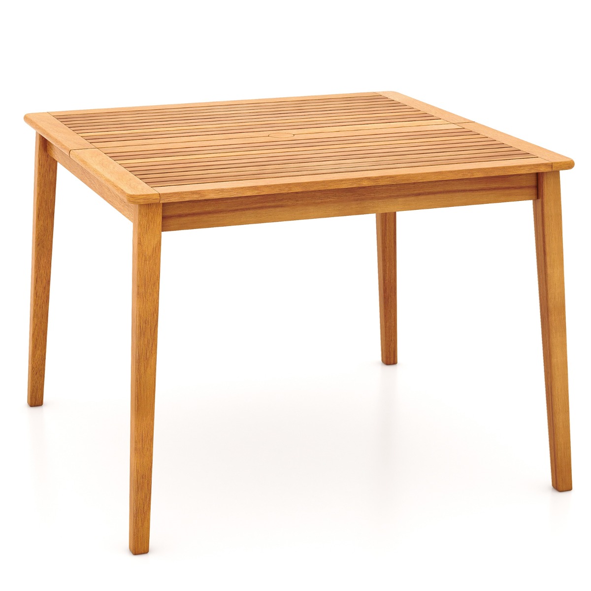 102 cm akaasiapuusta valmistettu neliönmuotoinen bistropöytä, jossa 4,98 cm sateenvarjon reikä