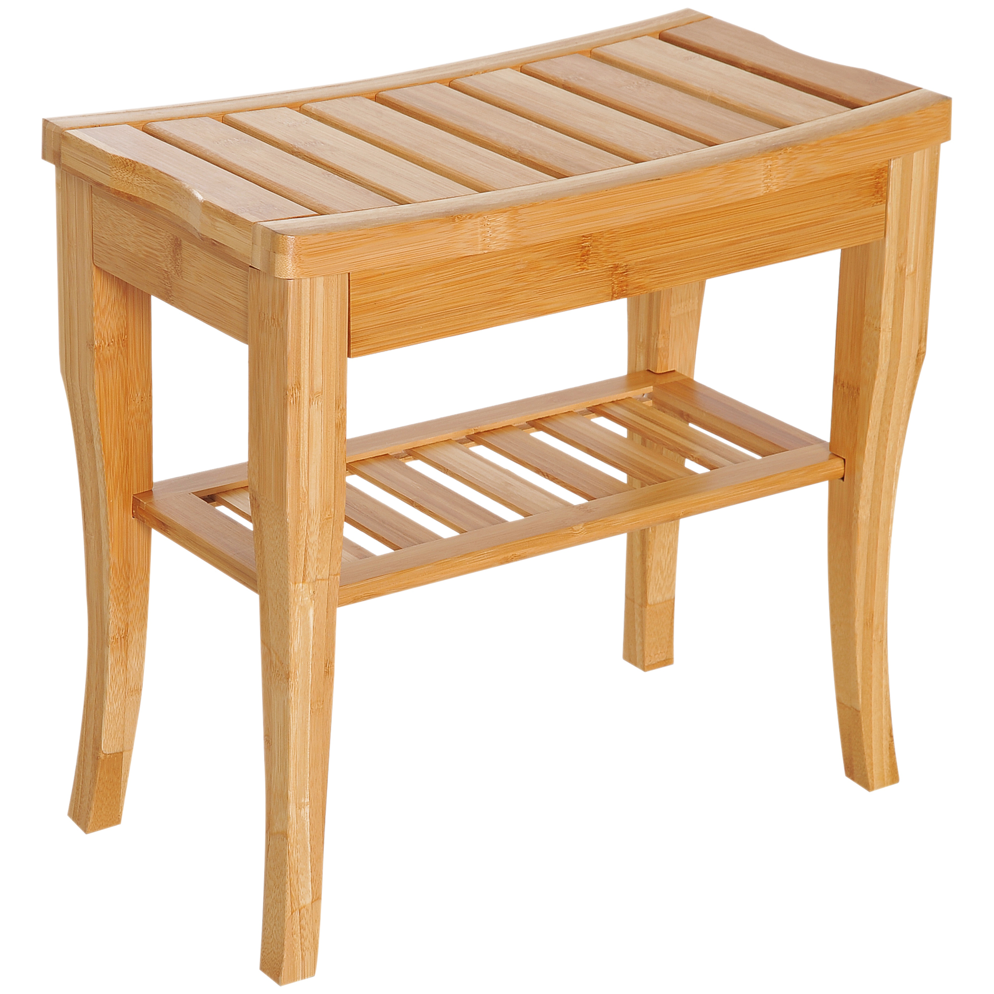 Suihkujakkara, kylpyhuoneen jakkara hyllyllä, suihkuistuin, suihkutuoli, kylpyhuoneen tuoli, kylpyhuoneen hylly, bambu, 47,5 x 26 x 44,5 cm, luonnonvärinen