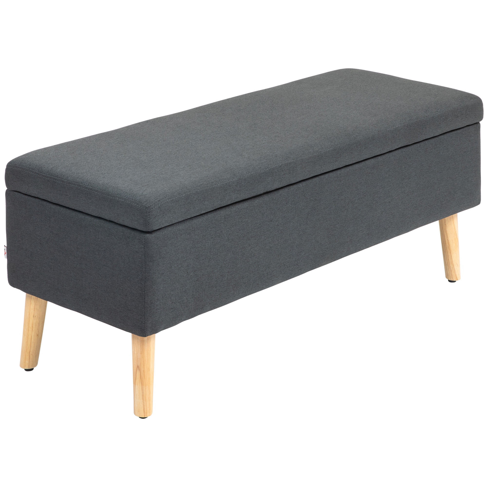 Polsterdatud pink panipaigaga linase välimusega voodipink heveapuu 110 x 39 x 45 cm tumehall