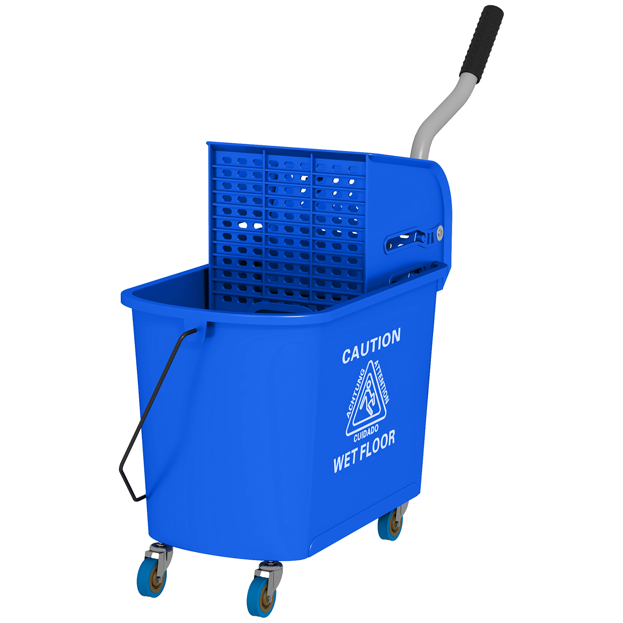 20 litran moppiämpäri puristimella ja kahvalla, pyörillä varustettu moppiämpäri, muovia, sininen