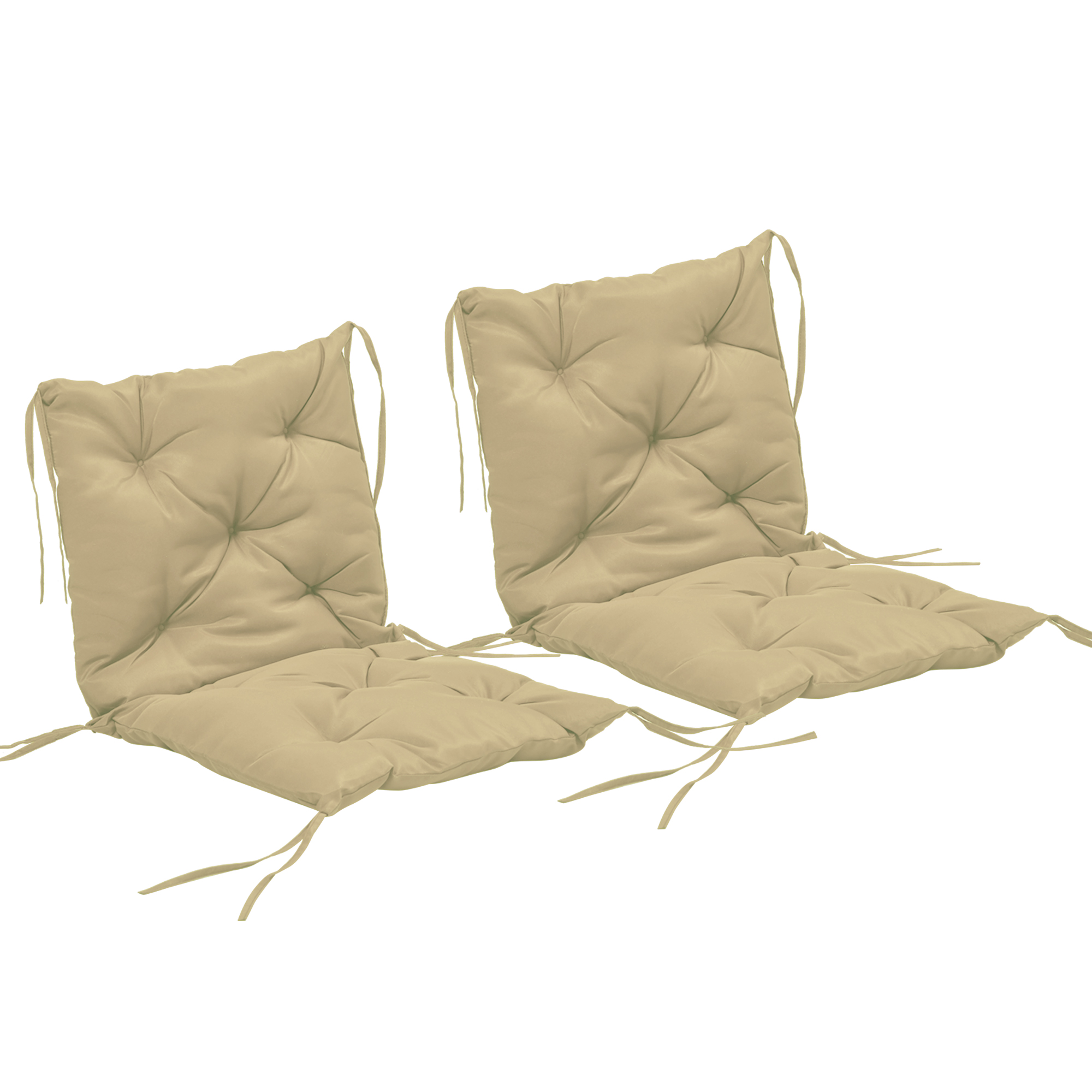 2 istuintyynyn setti, 98 x 50 cm istuintyynyt nauhoilla, kangaspäällinen, paksuus 8 cm, khaki