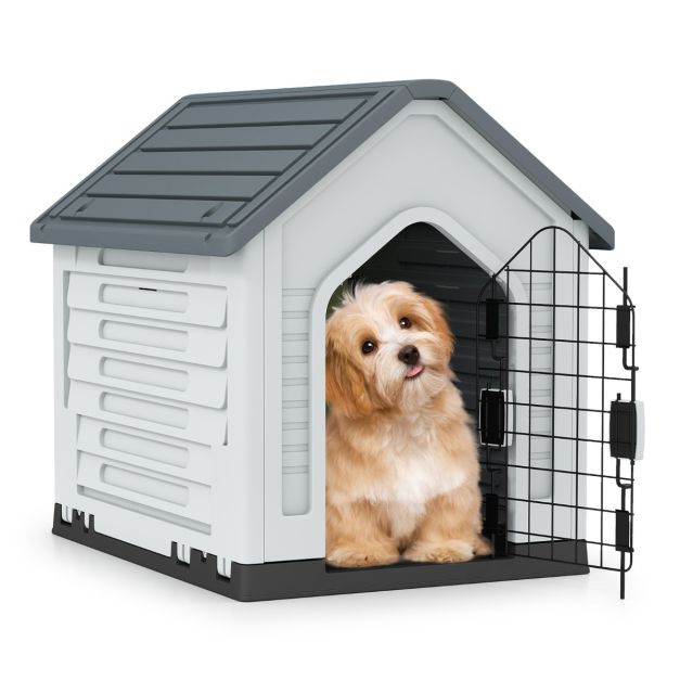 Heavy Duty -muovinen koirakennel ja säänkestävä lemmikkitalo lukittavalla metalliovella, tuuletusaukot ja etäkatto, harmaa