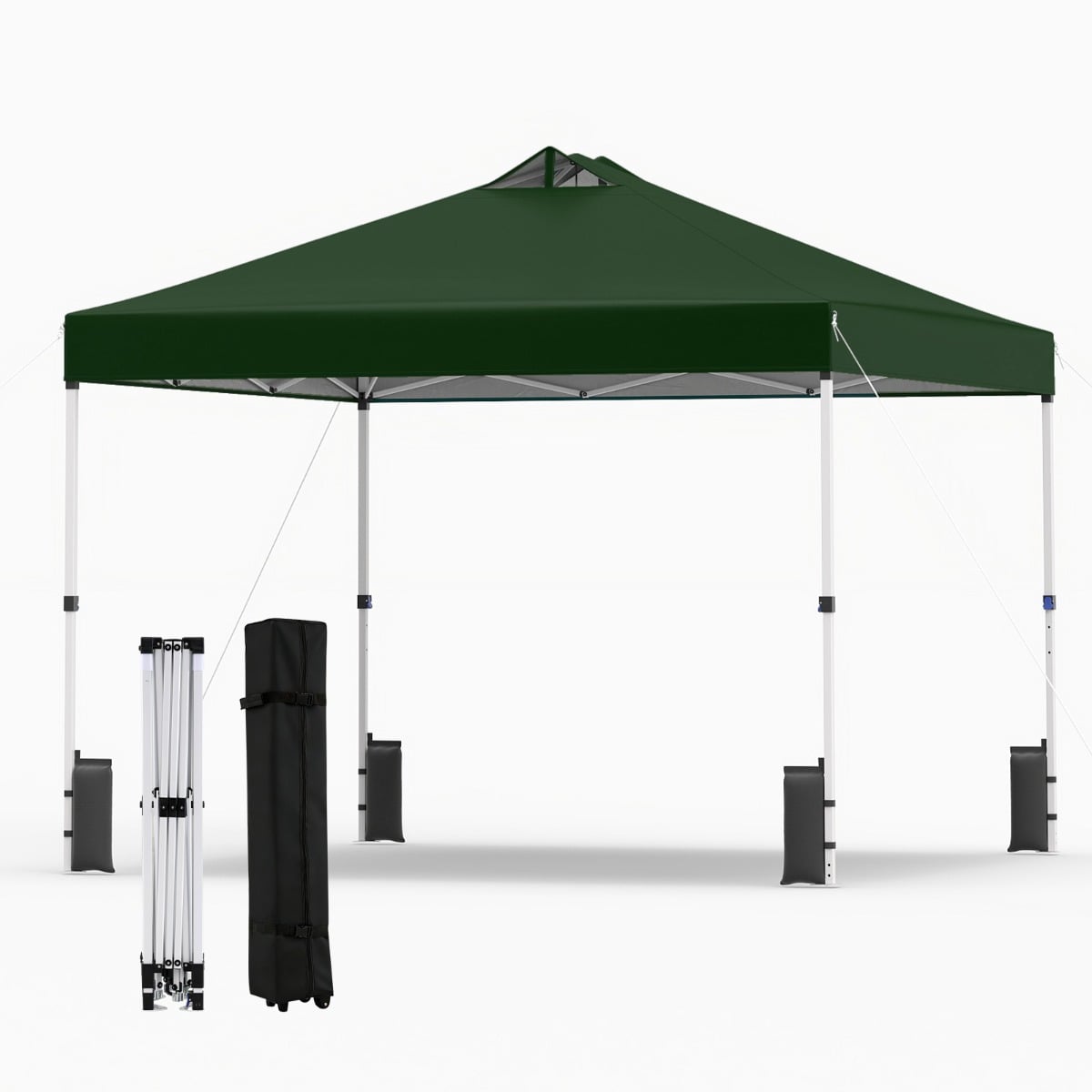 Pop-up kiirpaigaldusega aiapaviljon, komplektis 4 liivakotti, kinnitusvaiad und pingutusnöörid, kokkupandav varjualune (3 x 3 m), roheline