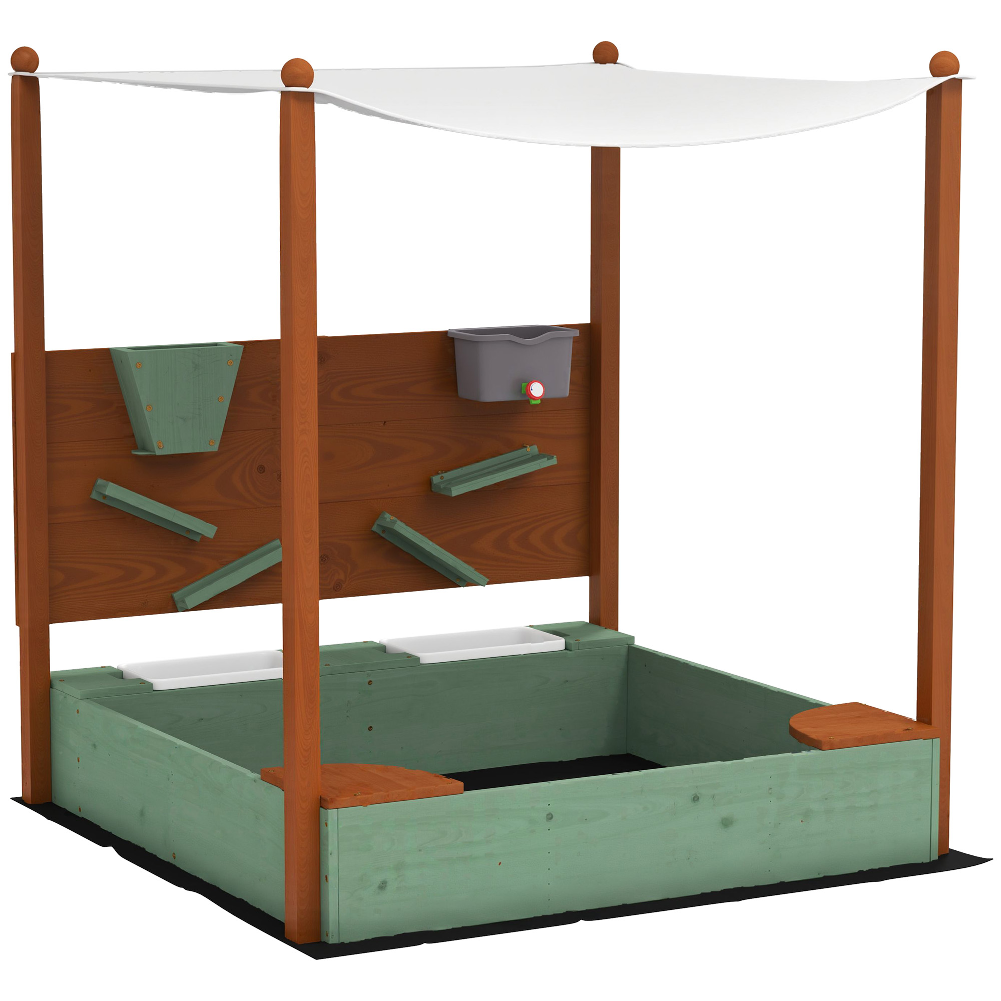 Laste liivakast päikesevarjuga 2 hoiukasti 116P x 112 5L x 128K cm kuusepuit plastik roheline