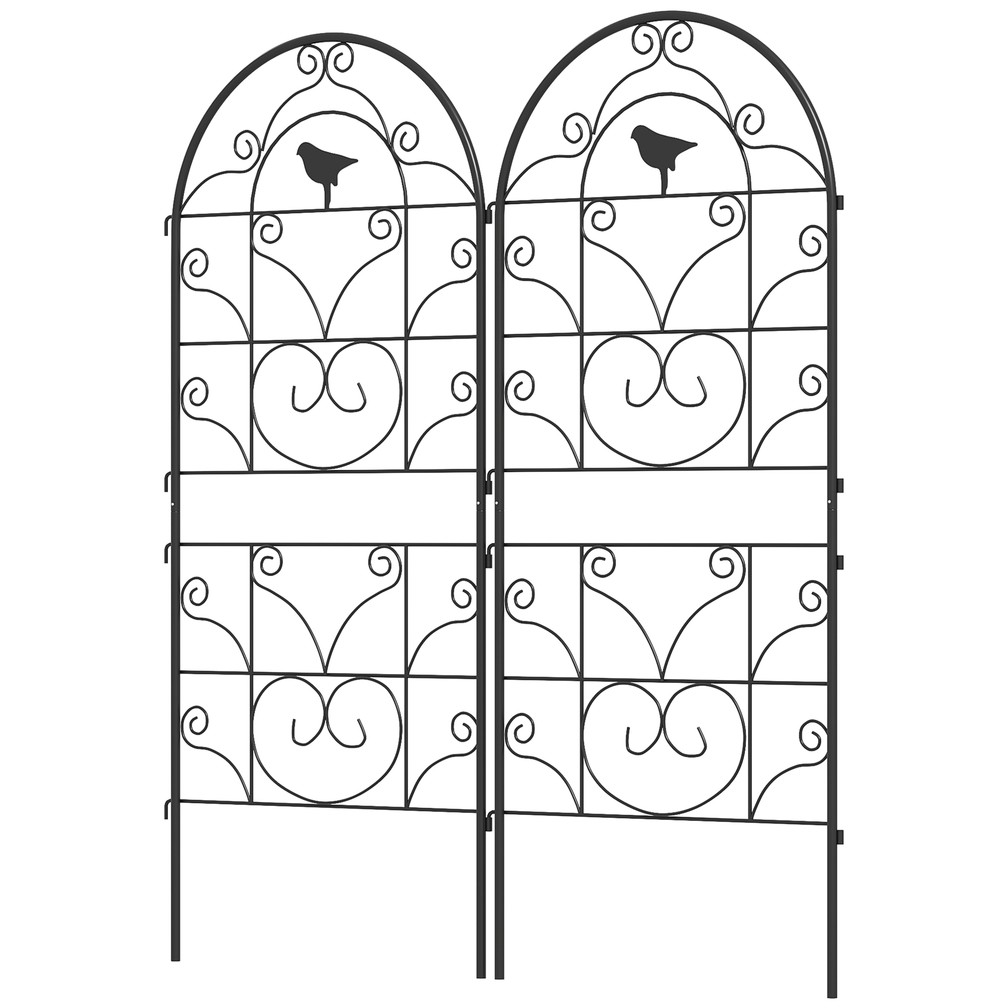 Metalliset säleikkösetti, 2 kpl, ruostumaton, lintuaiheinen, köynnöksille, 50x120 cm, musta