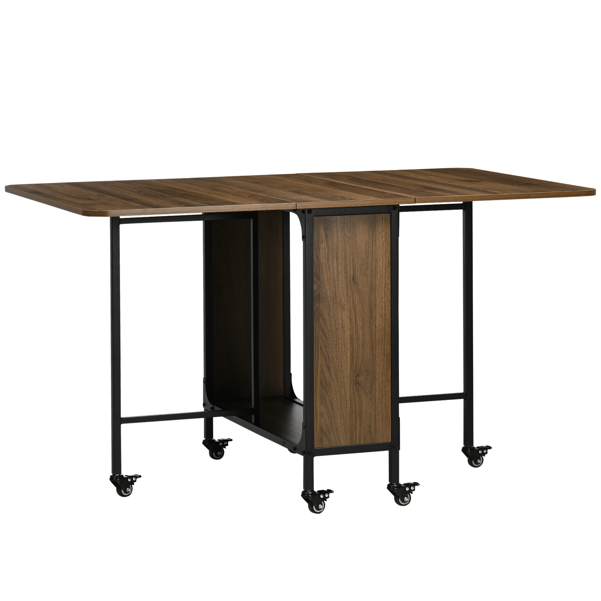 Liikuteltava kokoontaitettava pöytä, 2 taittopintaa, 130 cm x 80 cm x 74 cm, ruskea