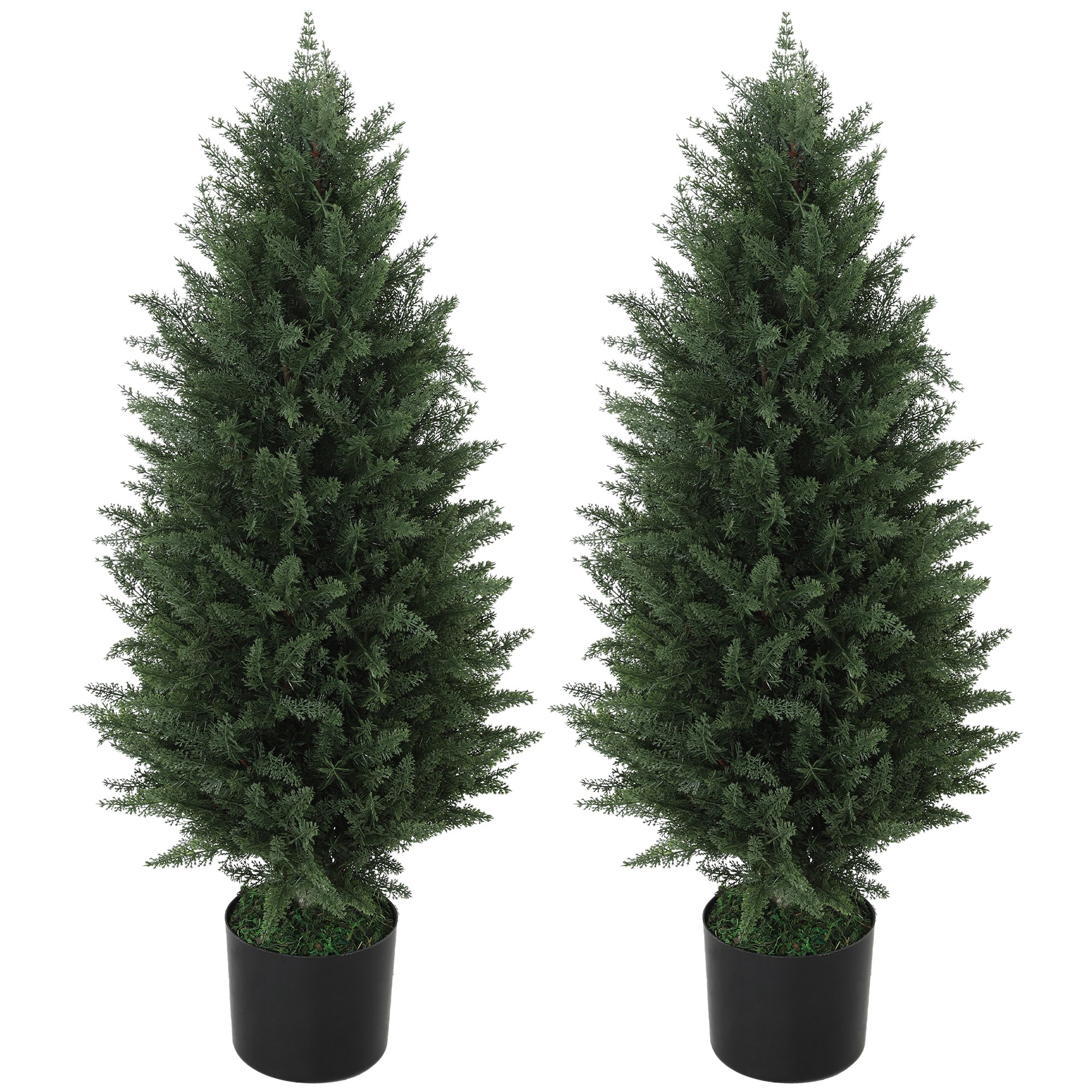 2 tekosypressipuun setti, tekokuuset 831 lehdellä, sementtiruukulla, UV-suojattu, tekokasvi, 90 cm, vihreä