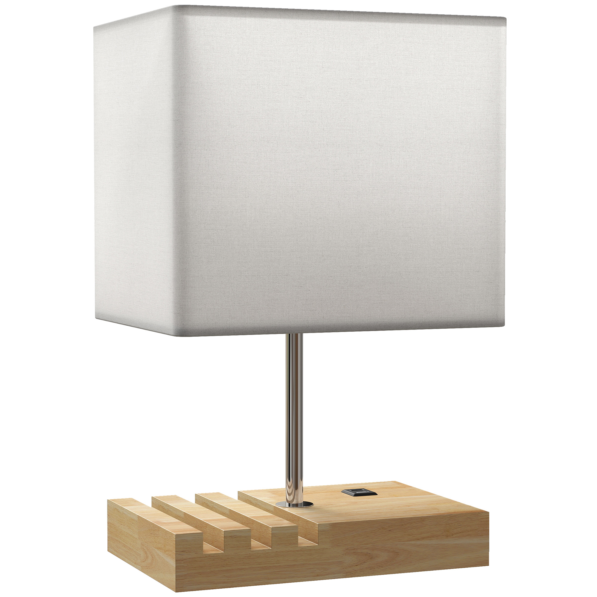 Öökapplamp USB-pordid puit kangas klahvlüliti panipaigad valge