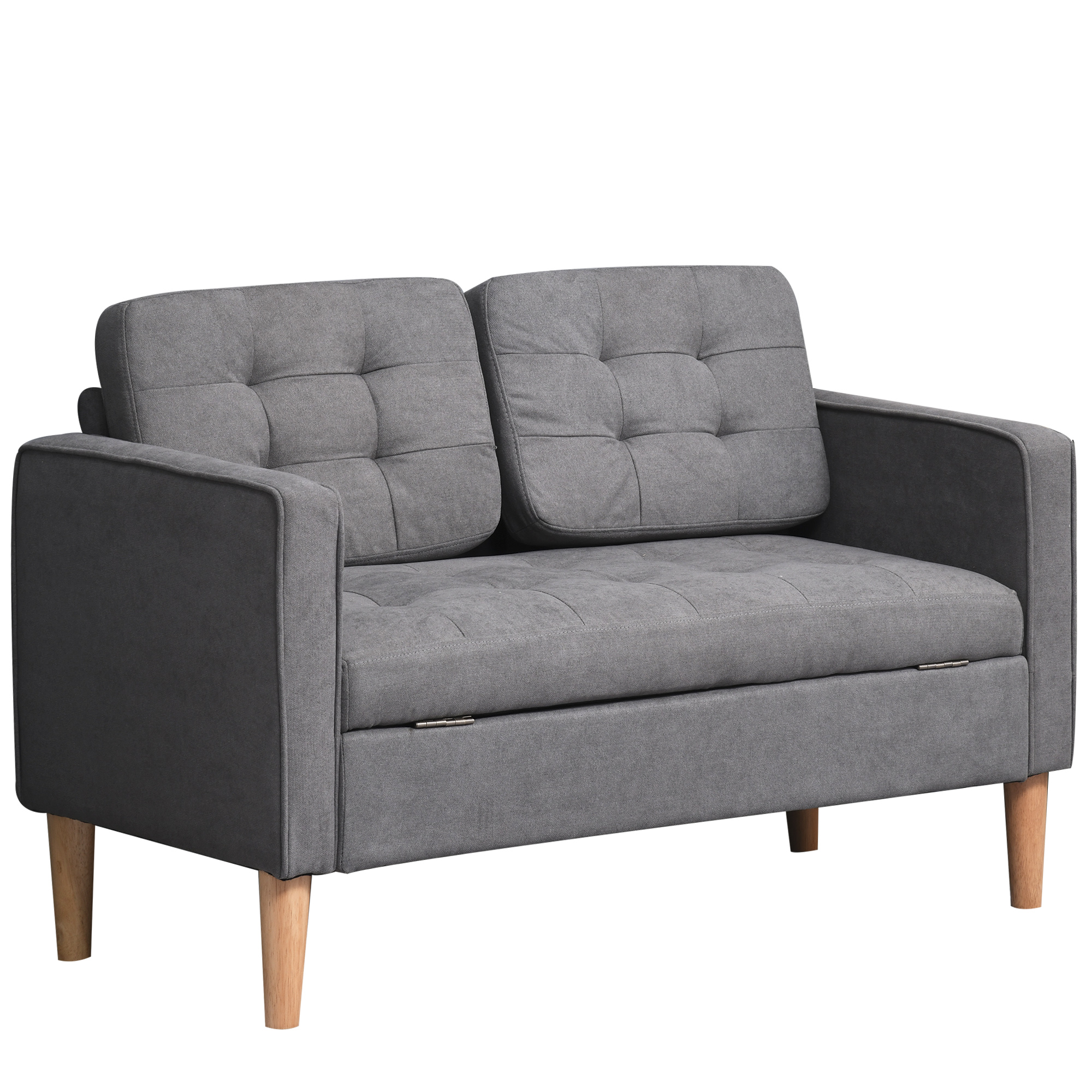 2-istuttava sohva, säilytystilaa sisältävä sohva, puiset jalat, verhoiltu sohva samettijäljitelmällä olohuoneeseen, makuuhuoneeseen, 117 x 62 x 78 cm, harmaa