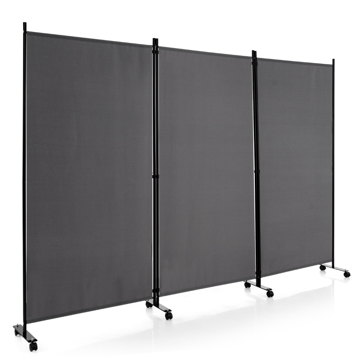 Ratastel kokkupandav sirm, 3 vabalt kombineeritava paneeliga mobiilne ruumijagaja (kõrgus 180 cm), hall