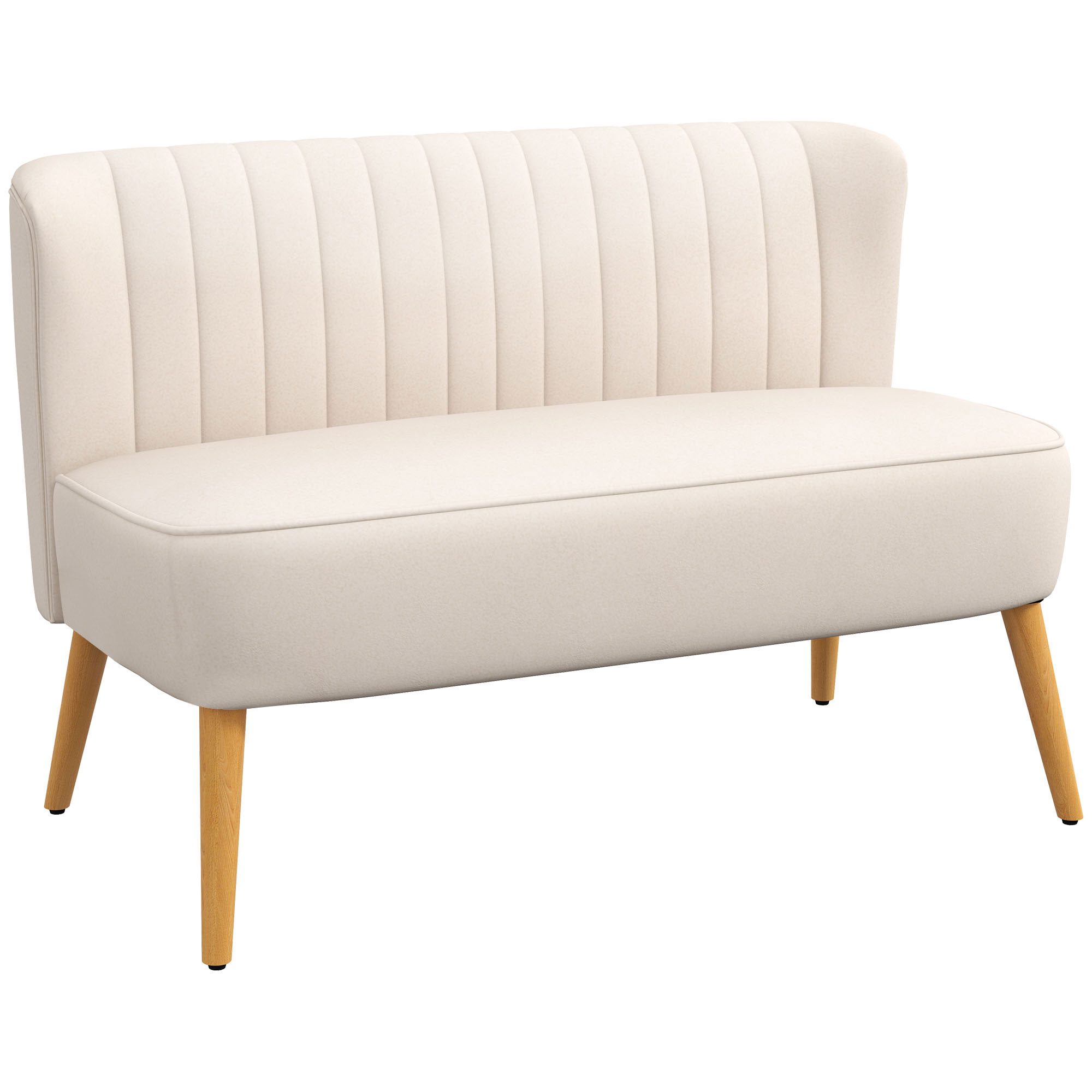 Retrodisainiga kahekohaline diivan puidust jalad 117 cm x 56 5 cm x 77 cm kreemvalge
