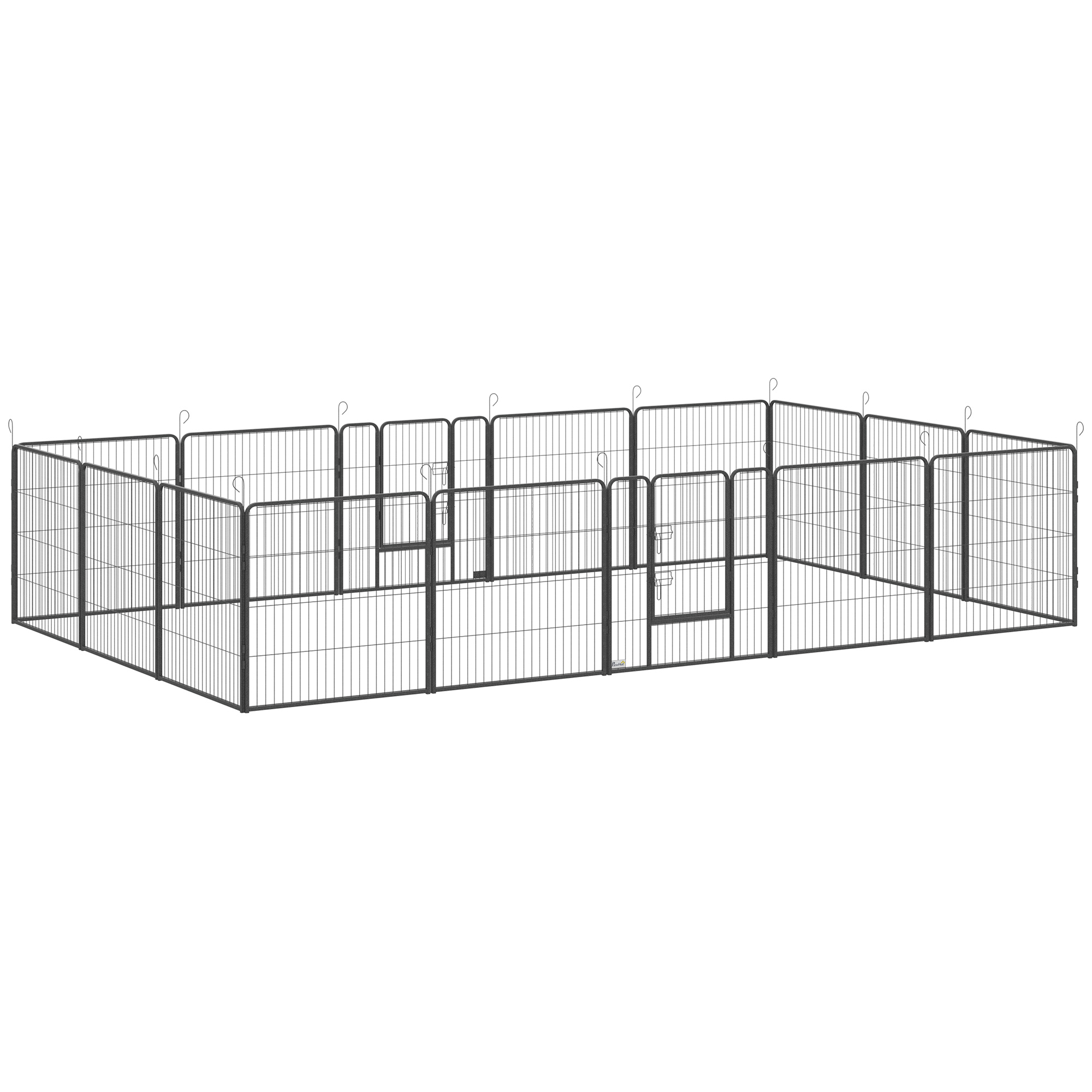 Pentujen leikkiaitaus, modulaarinen, 16 elementtiä, 2 ovea, säänkestävä, terästä, 3,2 x 3,2 x 1 m, harmaa