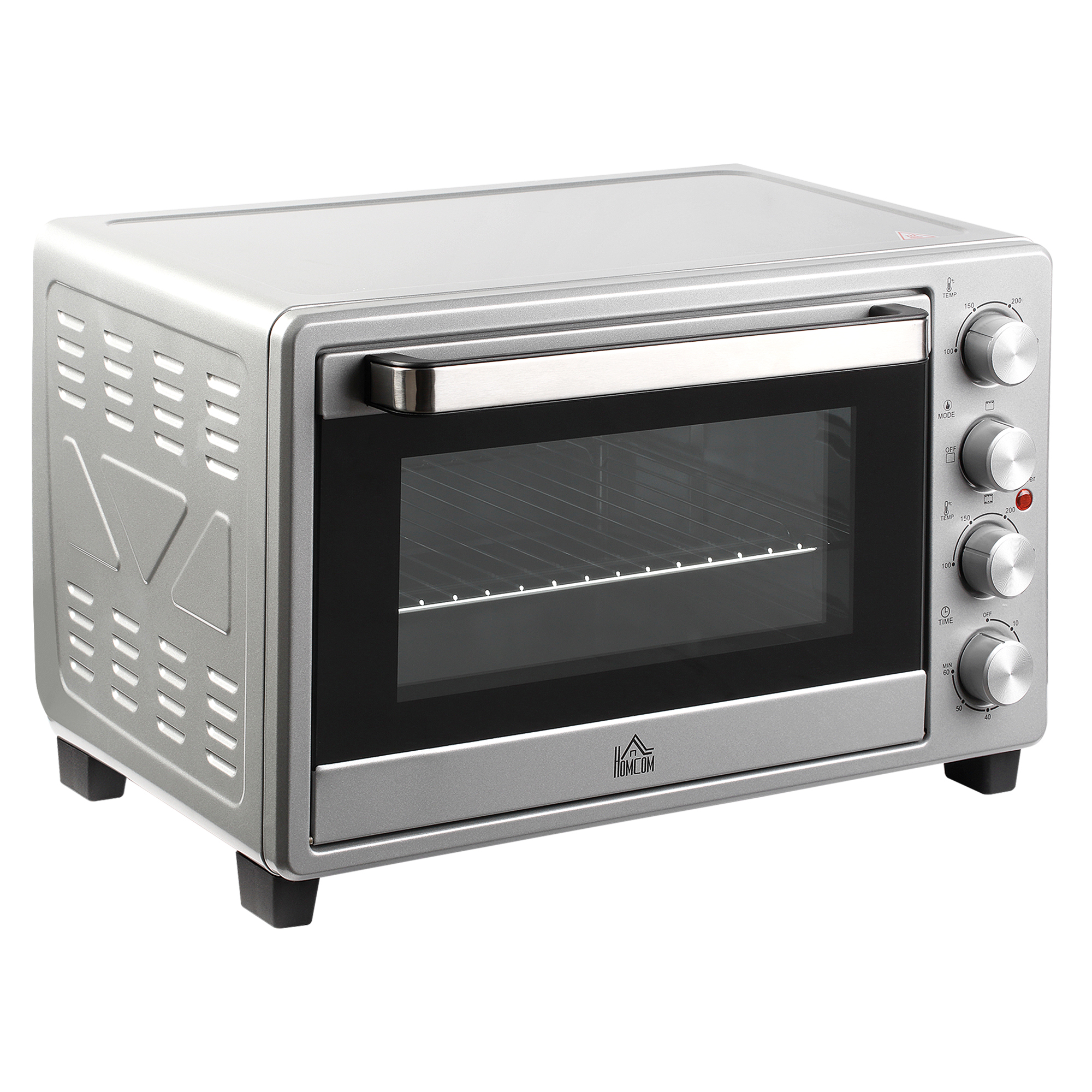 Miniuuni 32L 100°C-230°C 1600W Miniuuni leivinpellillä, murutarjottimella, grilliritilällä ja 3 kypsennystilaa Pizzauuni ajastimella Leivinpellin kahva Ruostumatonta terästä Hopea