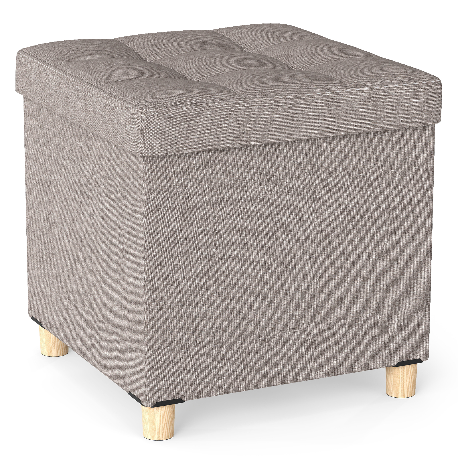 Istuinpenkki, jossa säilytystilaa rahi, jossa pellavapehmustettu kansi ja kumipuujalat säilytyslaatikko olohuoneeseen 45 x 45 x 45 cm harmaa